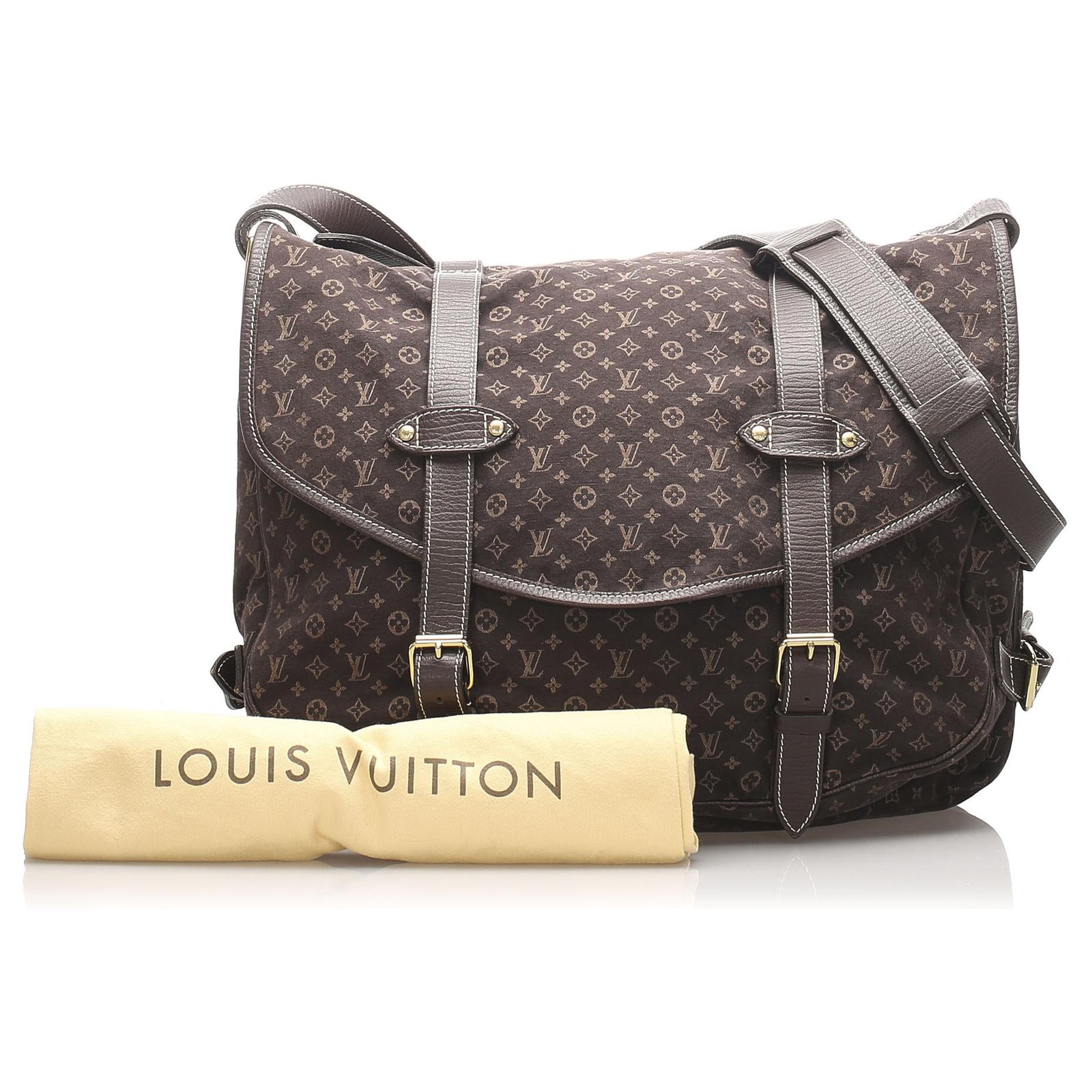 Louis Vuitton Brown Monogram Mini Lin Saumur 43 Dark brown Leather Cloth  Pony-style calfskin Cloth ref.213400 - Joli Closet