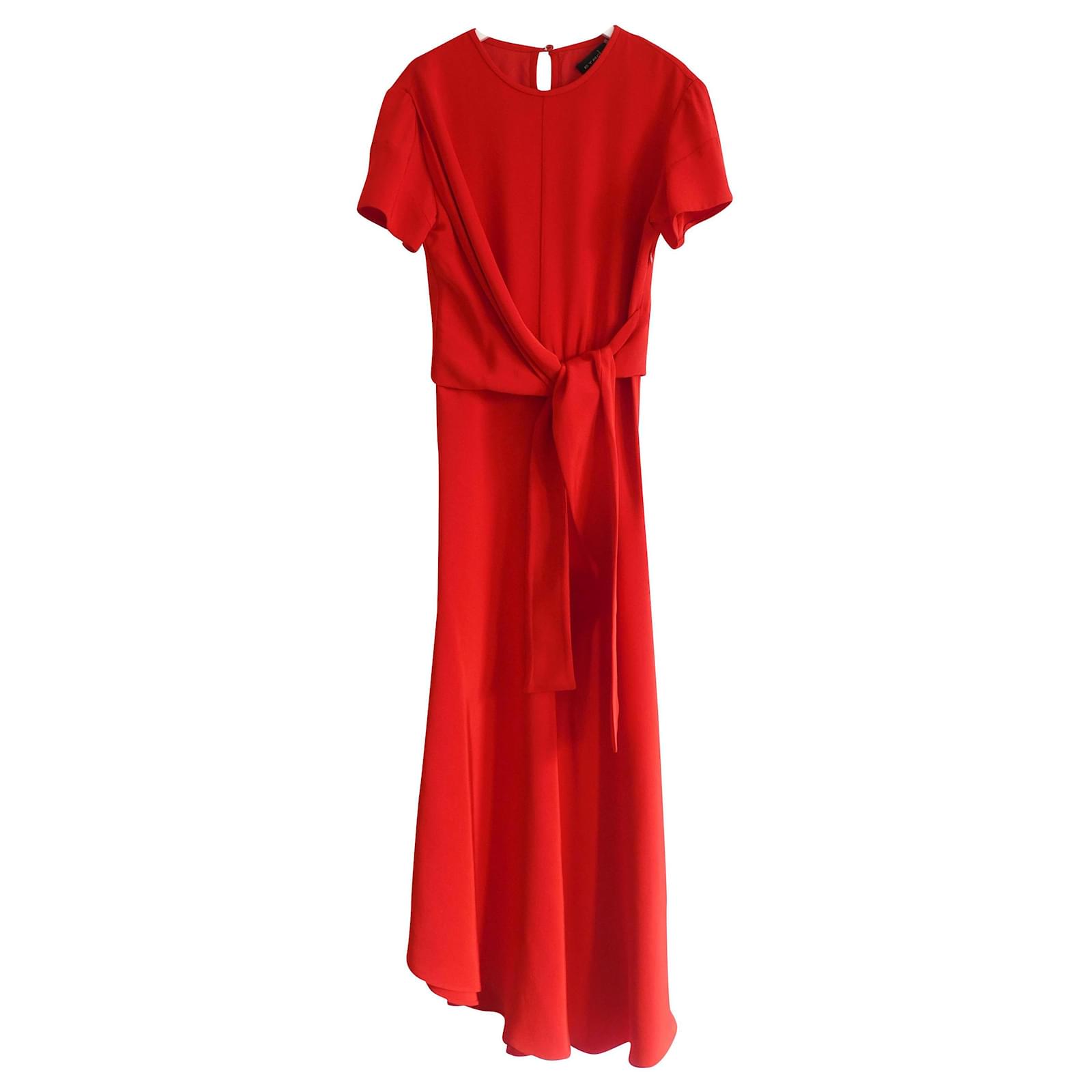 red silk midi dress
