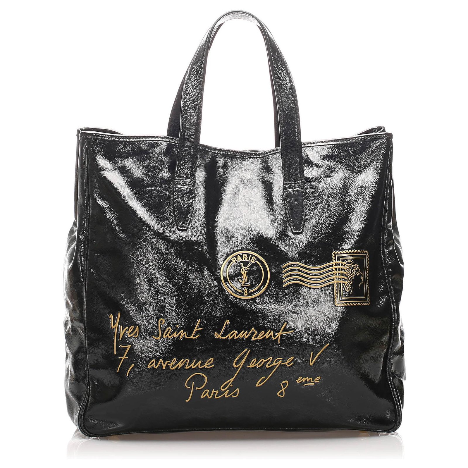 Yves Saint Laurent YSL Black Y Mail Patent Leather Tote Bag ref.213622 ...