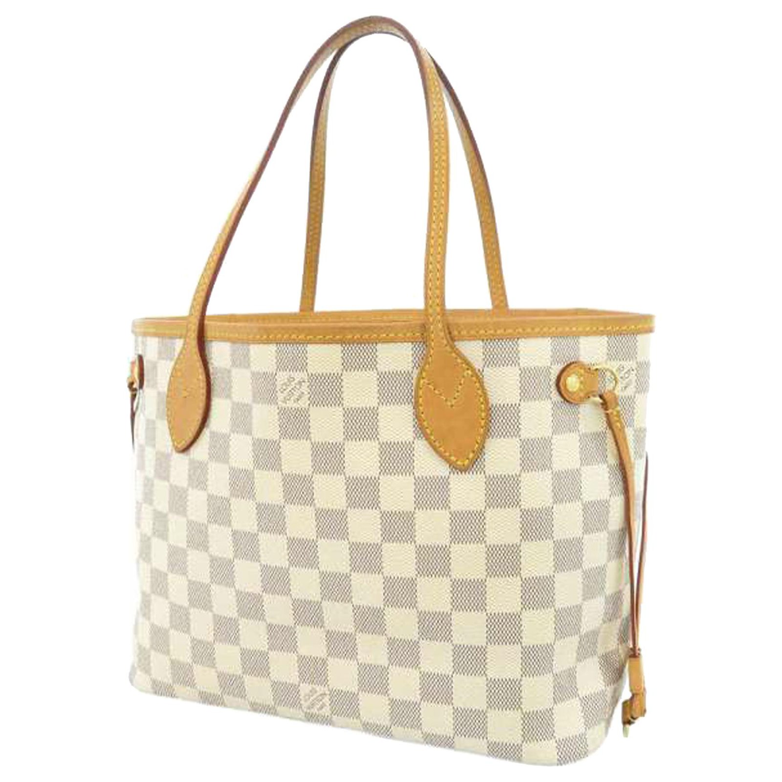 Louis Vuitton White Damier Azur Neverfull PM Blue Leather Cloth ref.561309  - Joli Closet