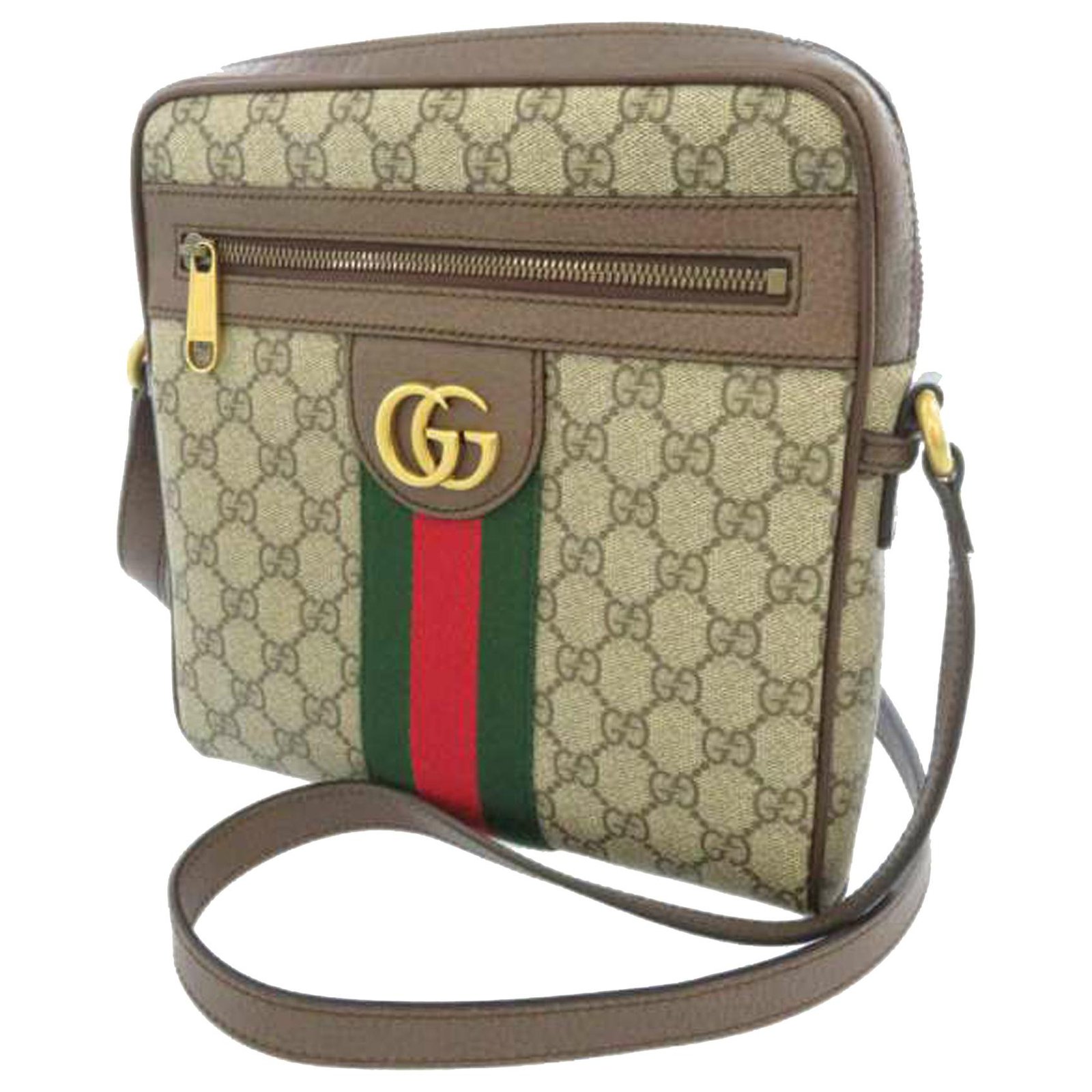 Gucci Web Messenger Bag GG Coated Canvas Small Brown