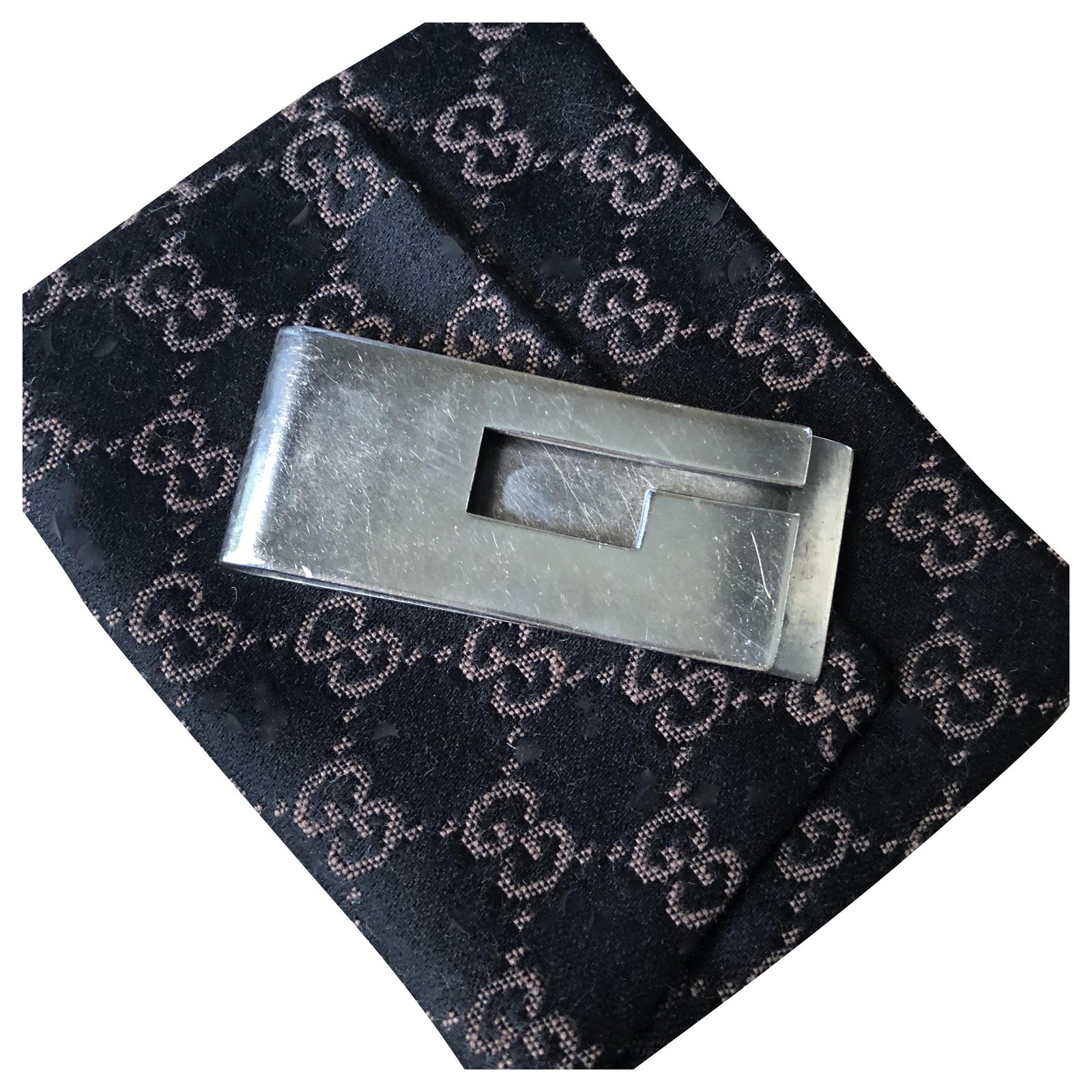 Authentic Gucci Card Holder Money Clip Black Leather Silver Clip made in  Italy