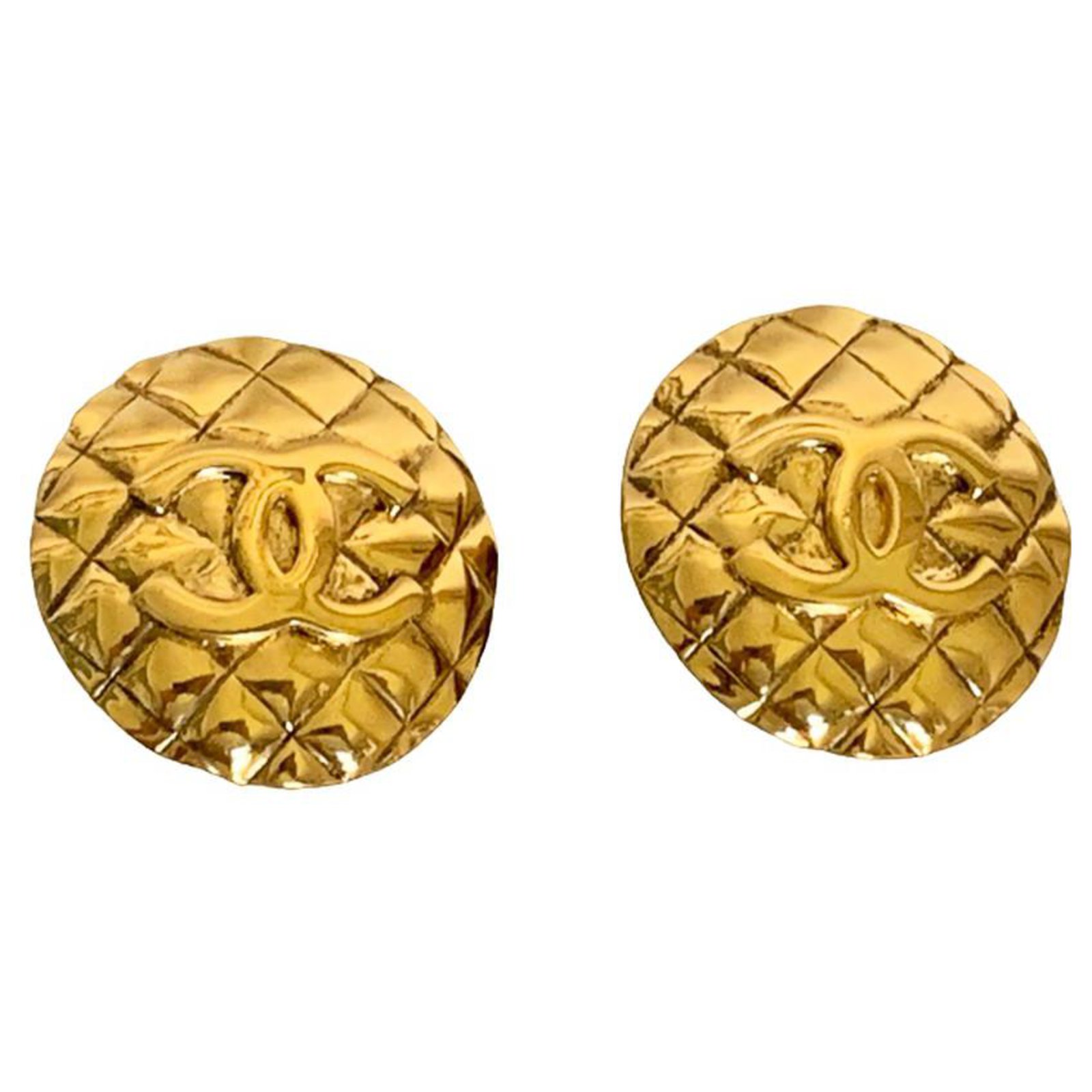 Chanel Vintage 80s matelassé earrings Golden Gold-plated ref.213775 - Joli  Closet