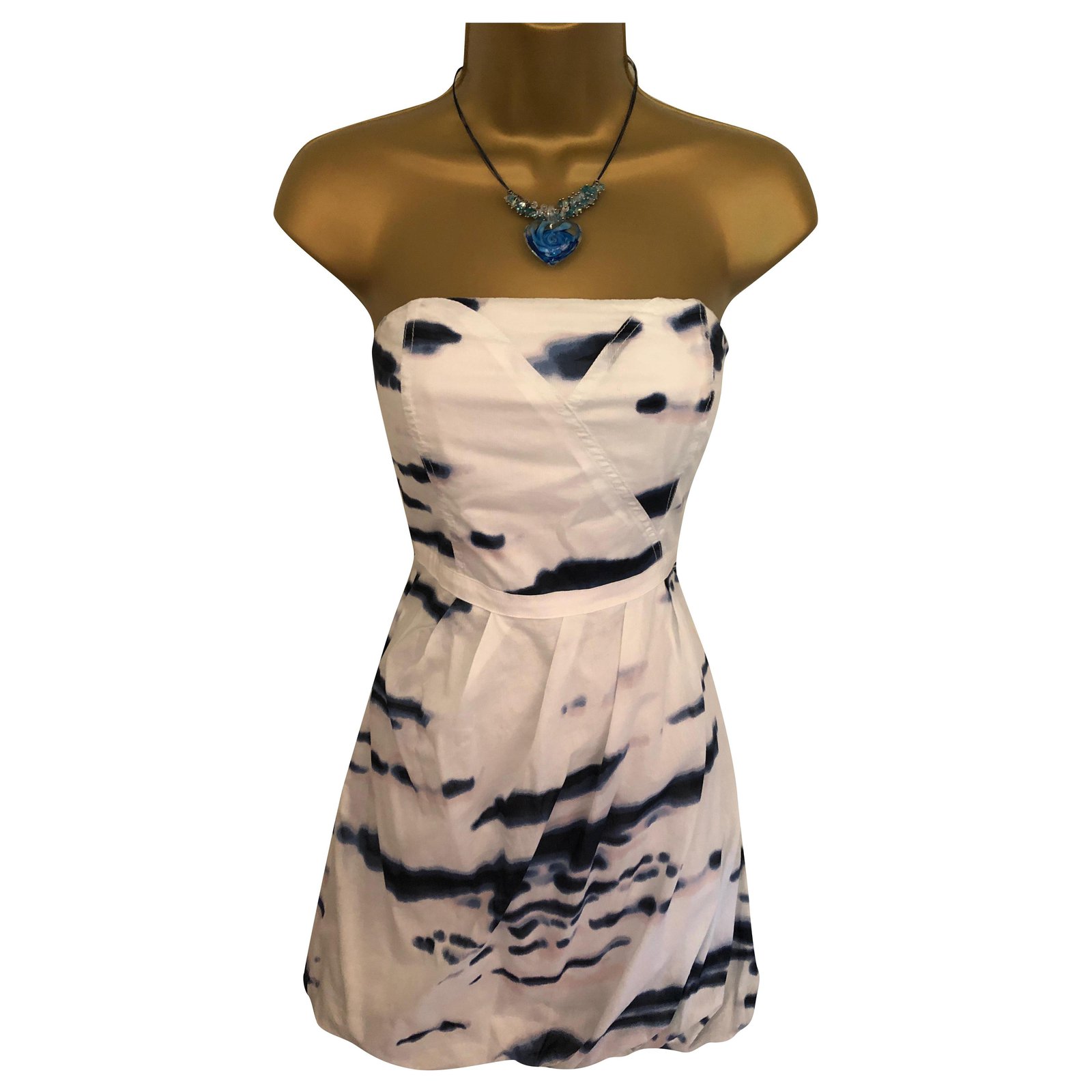 Armani Exchange Dresses White Navy blue Cotton  - Joli Closet