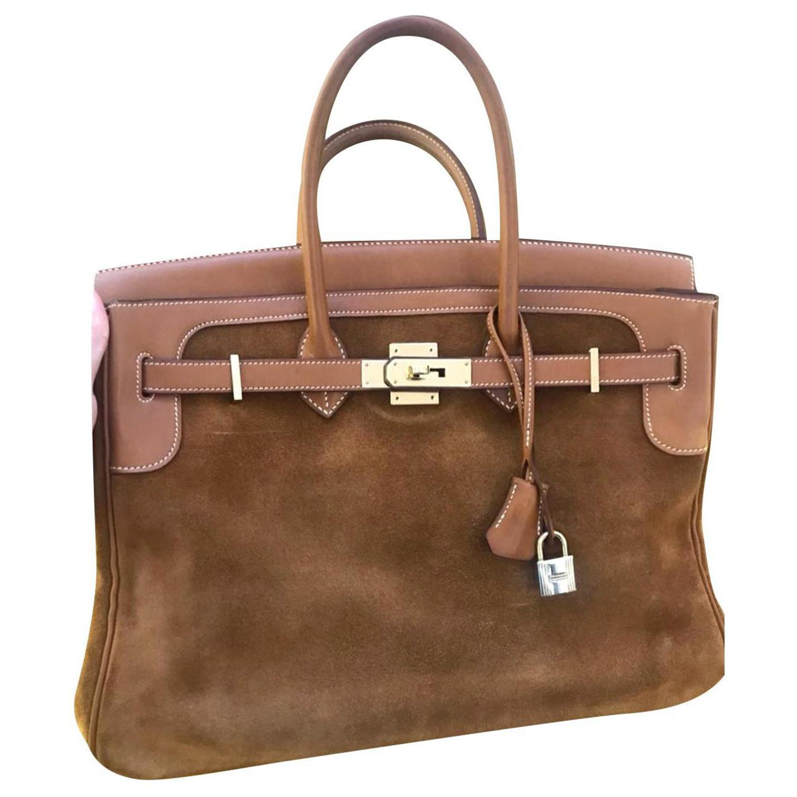 Birkin 35 handbag Hermès Brown in Suede - 36333214