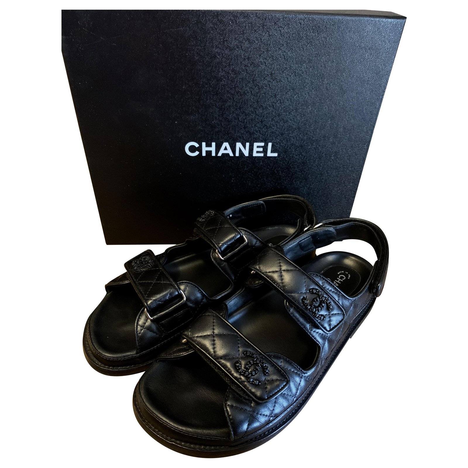 chanel black slip on sandals