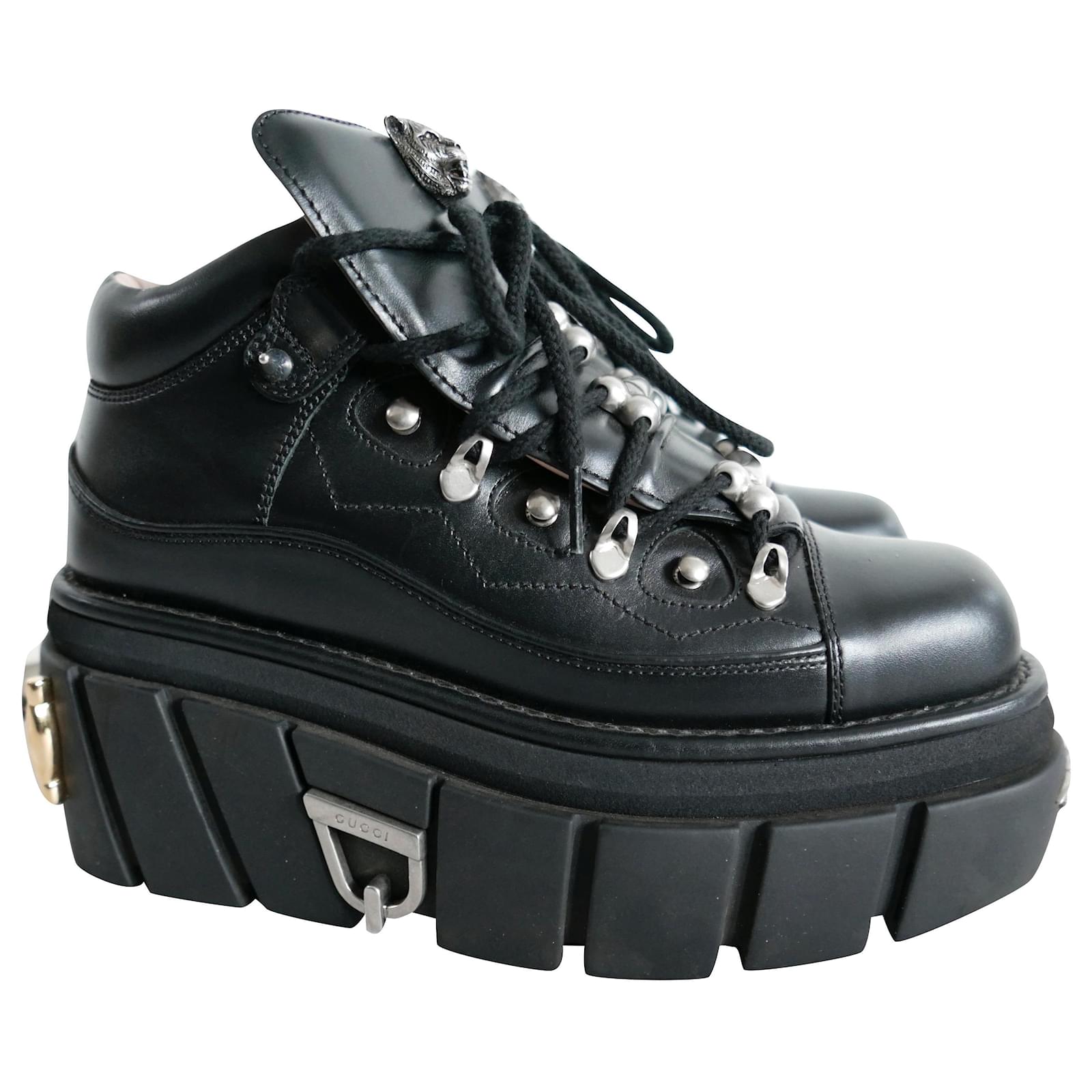 Gucci Botas deportivas con plataforma extragrande Koire Negro Cuero  ref.215877 - Joli Closet