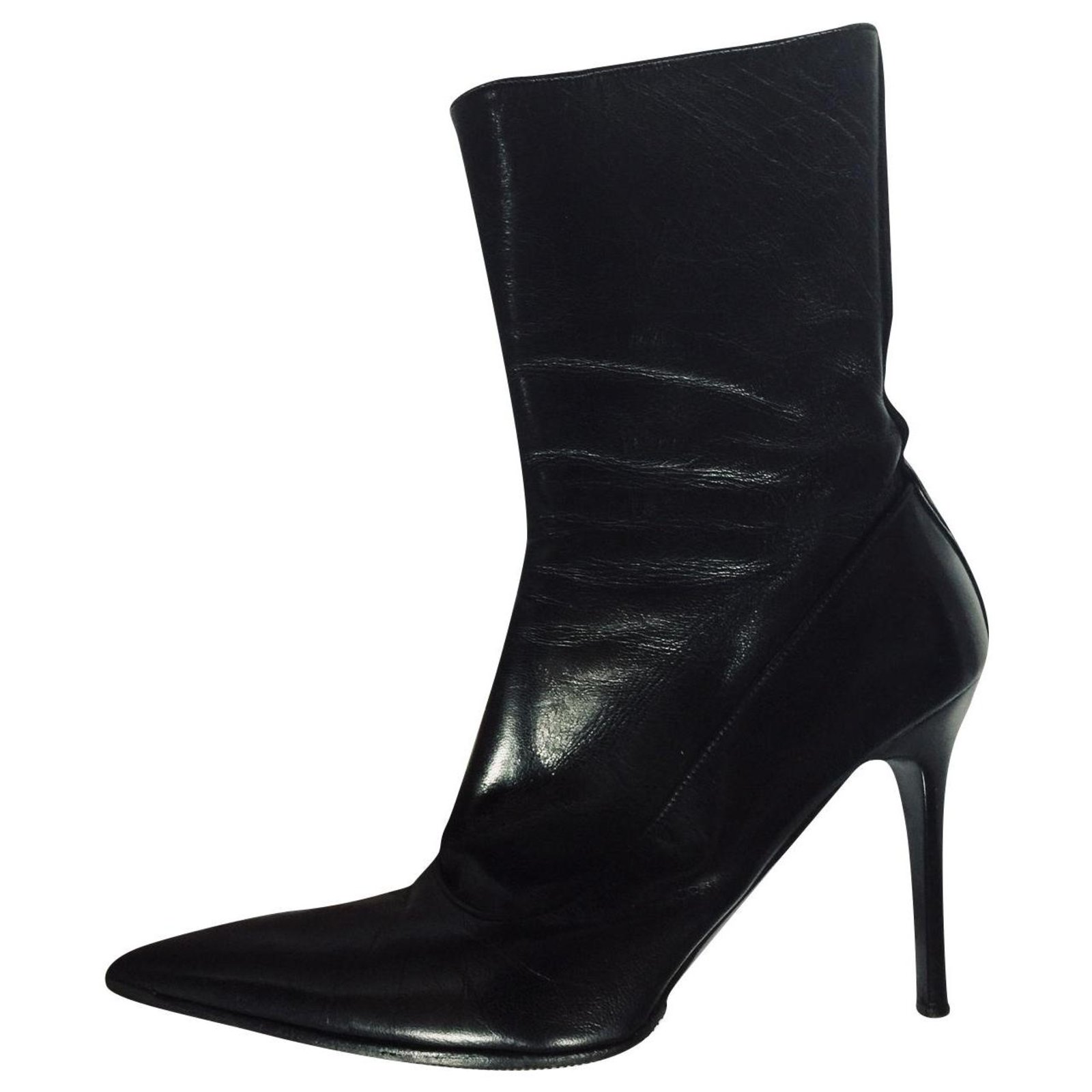 Classic Prada mid calf stiletto boot Black Leather  - Joli Closet