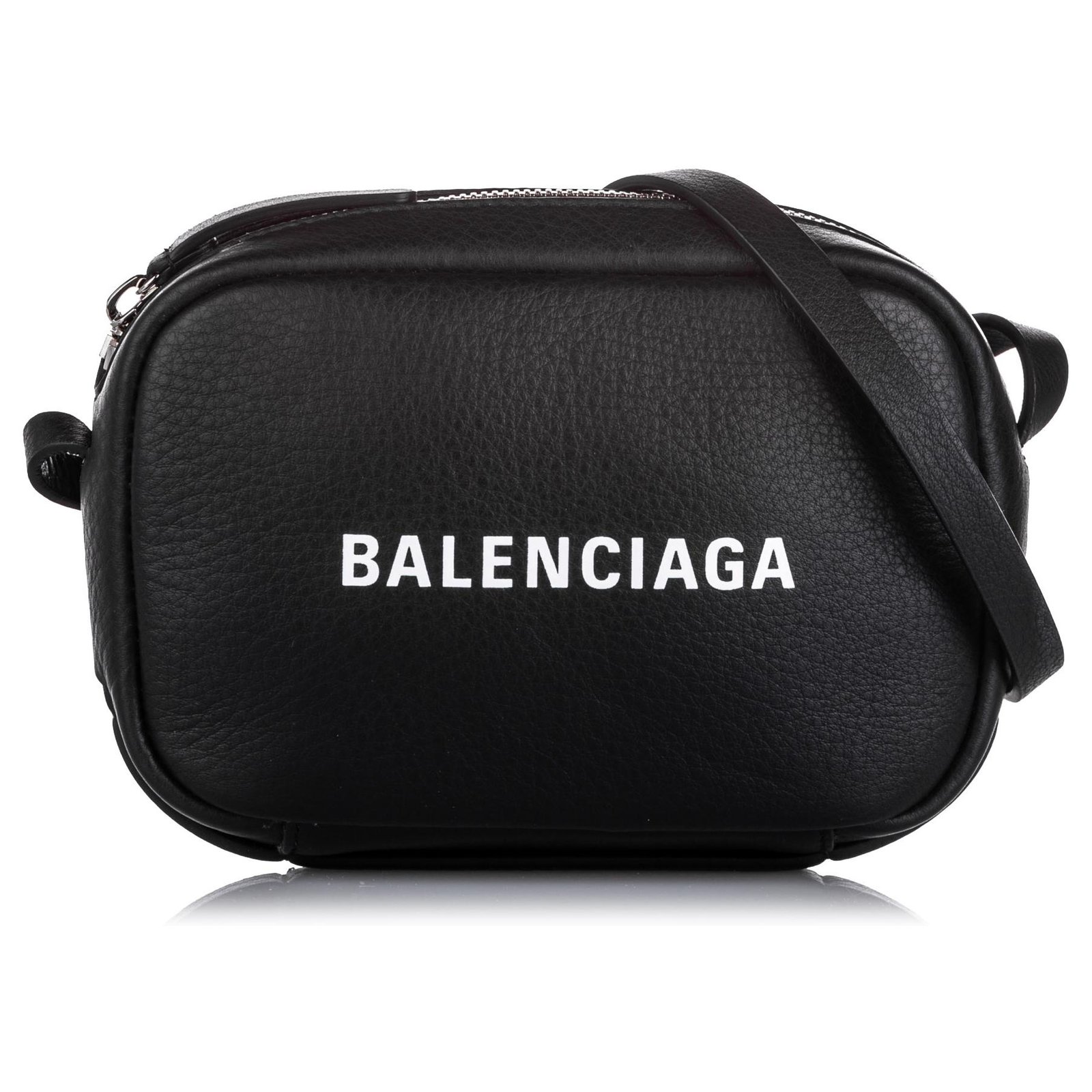 Balenciaga Black XS Everyday Leather Camera Bag White Pony-style