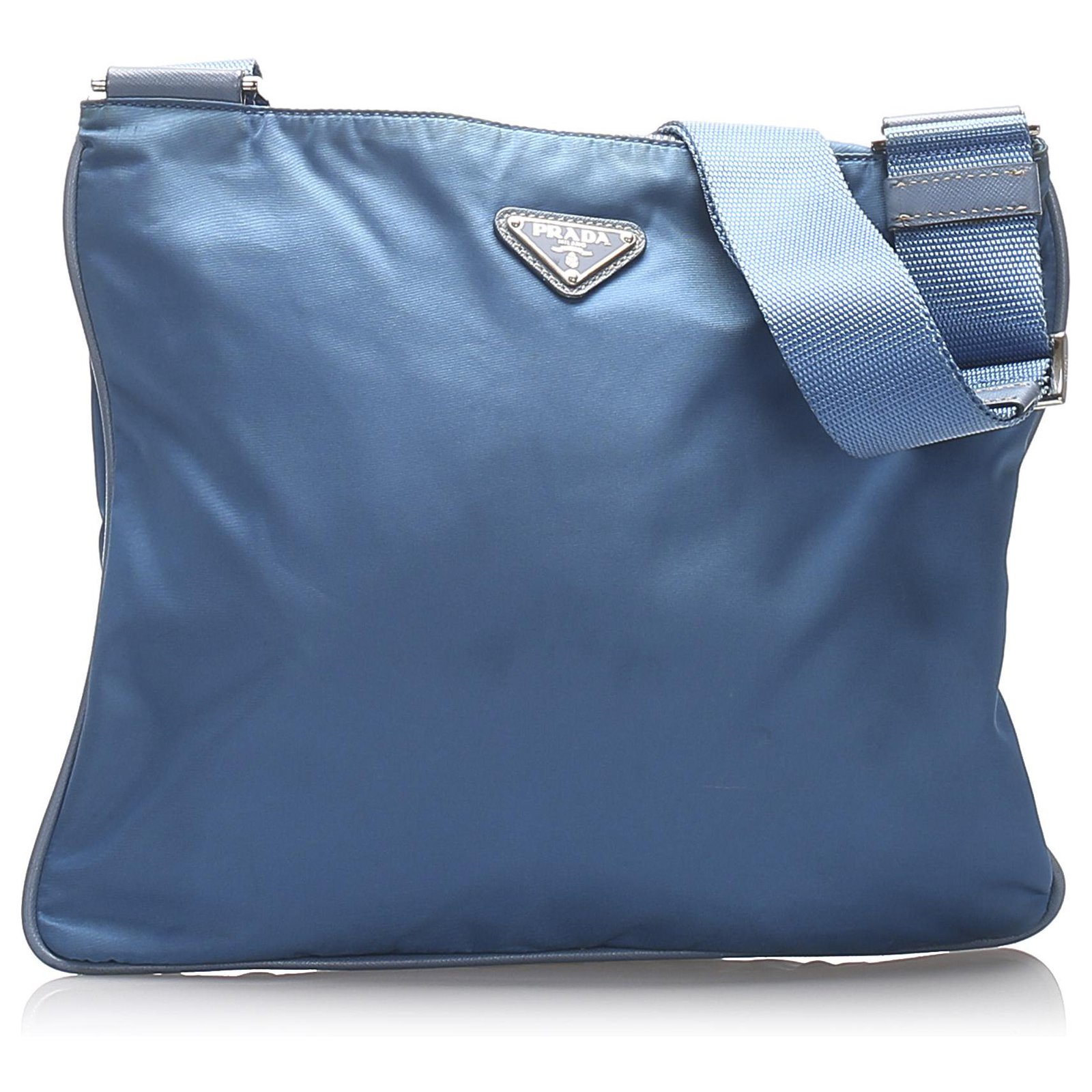 prada nylon crossbody bag blue