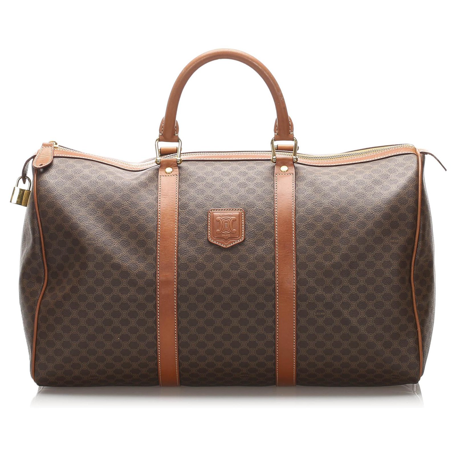 Céline Celine Brown Macadam Travel Bag Dark brown Leather Plastic  Pony-style calfskin ref.284867 - Joli Closet