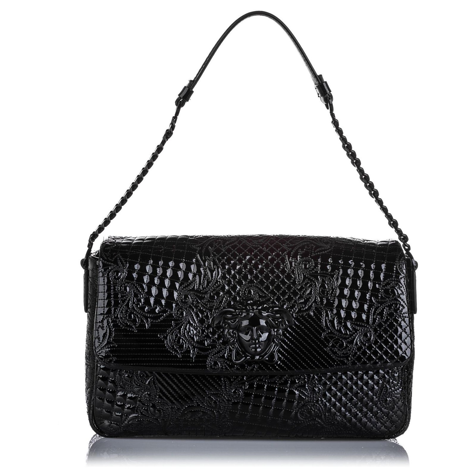 VERSACE Patent Quilted Snap Out Of It Bag Black | FASHIONPHILE