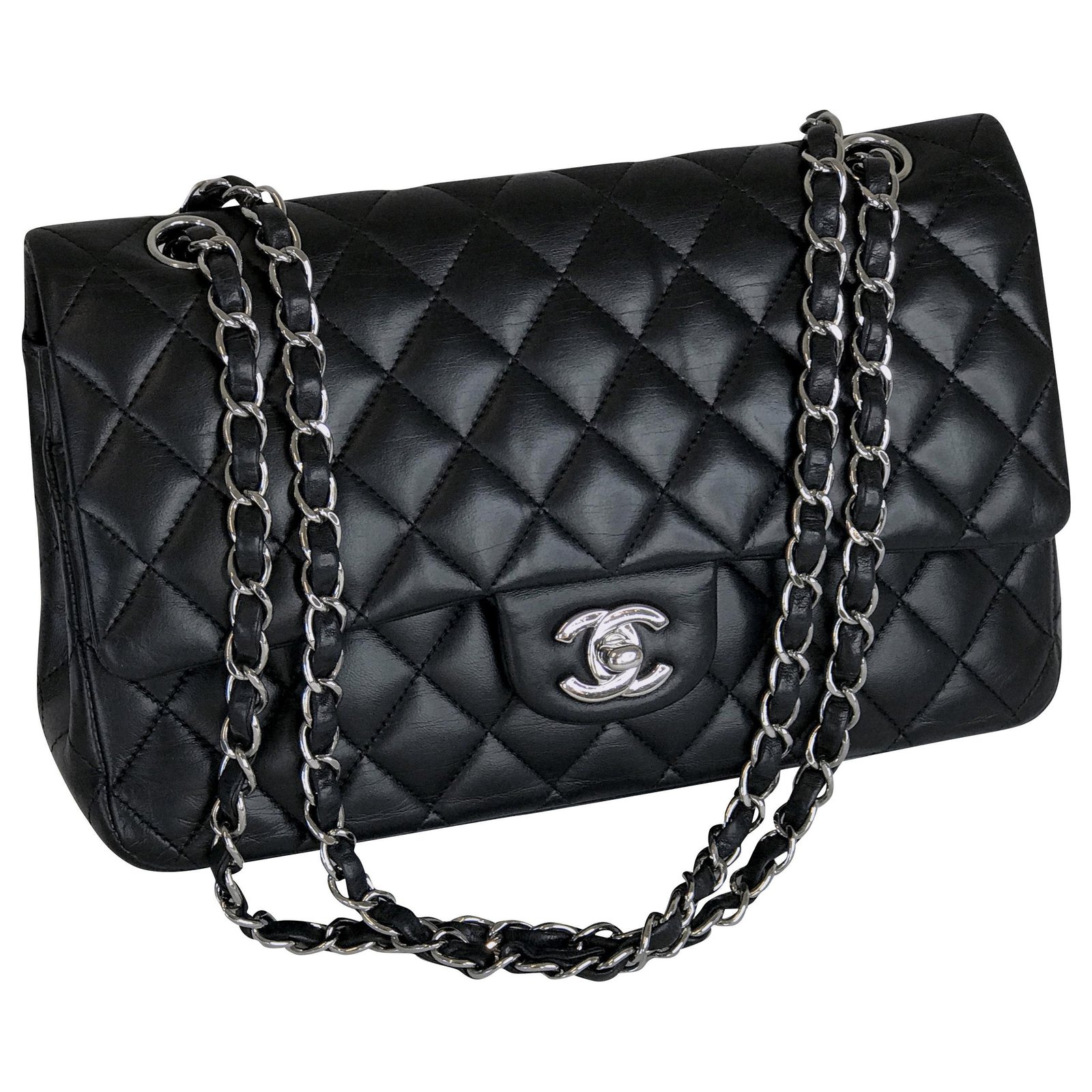 Chanel Medium Dbl Flap Bag Black Lambskin Timeless Classic Leather  ref.216612 - Joli Closet