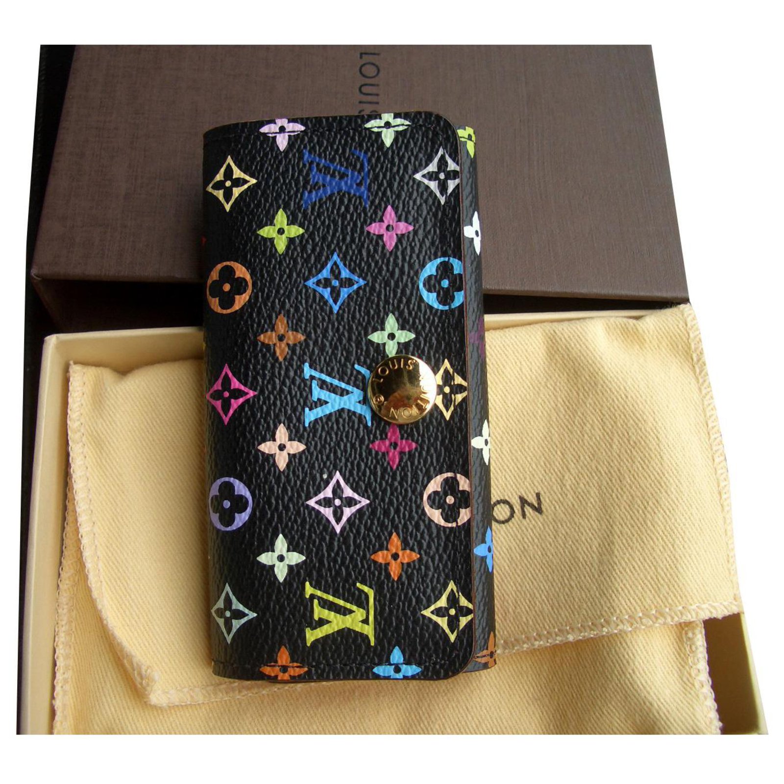Louis Vuitton black murakami key ring Multiple colors Leather ref.217035 -  Joli Closet