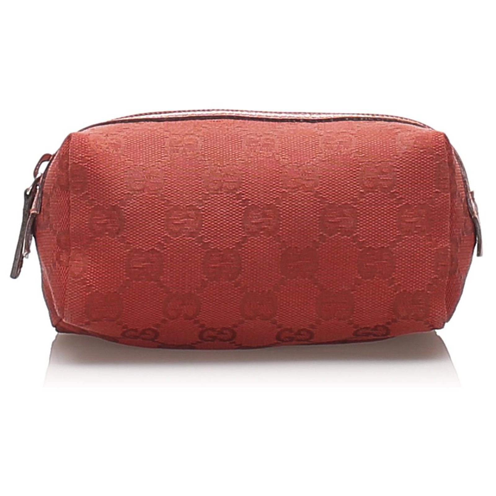 Gucci Red GG Canvas Cosmetic Pouch Leather Cloth Pony-style calfskin Cloth  ref.217172 - Joli Closet