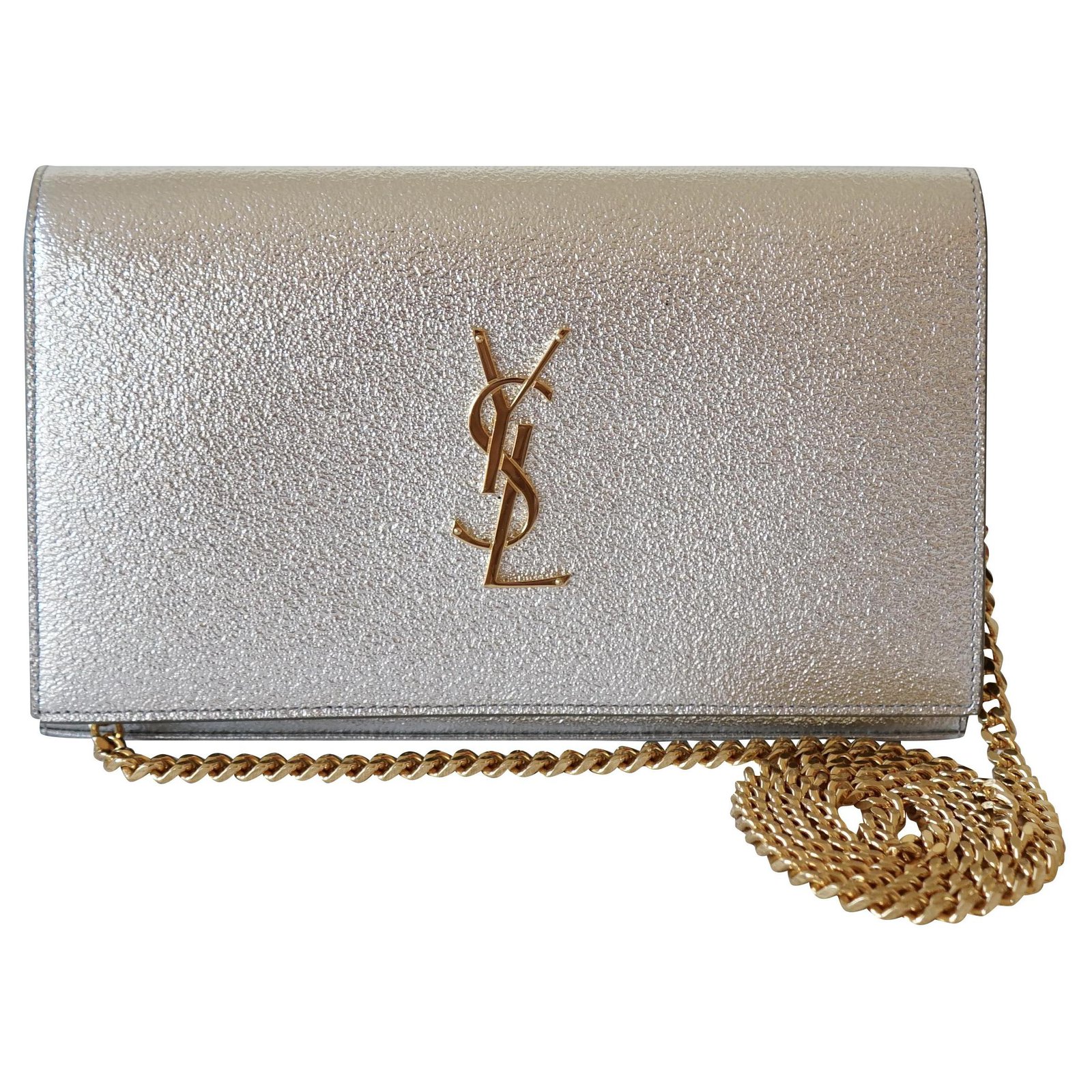 kate chain wallet with tassel in grained metallic leather