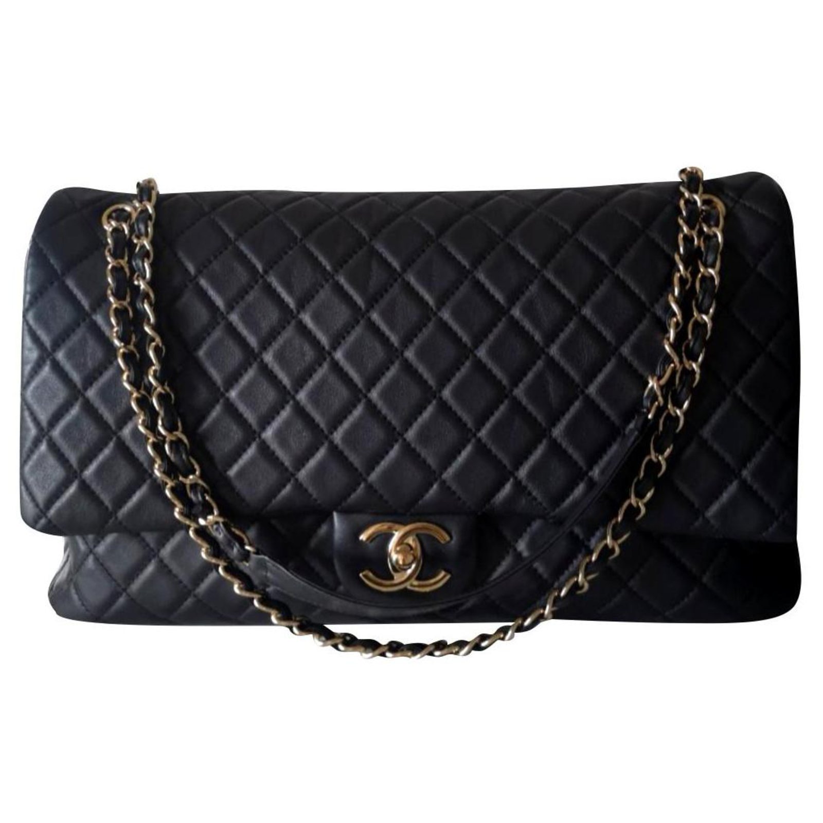 Timeless Chanel XXL travel classic flap bag Black Leather ref