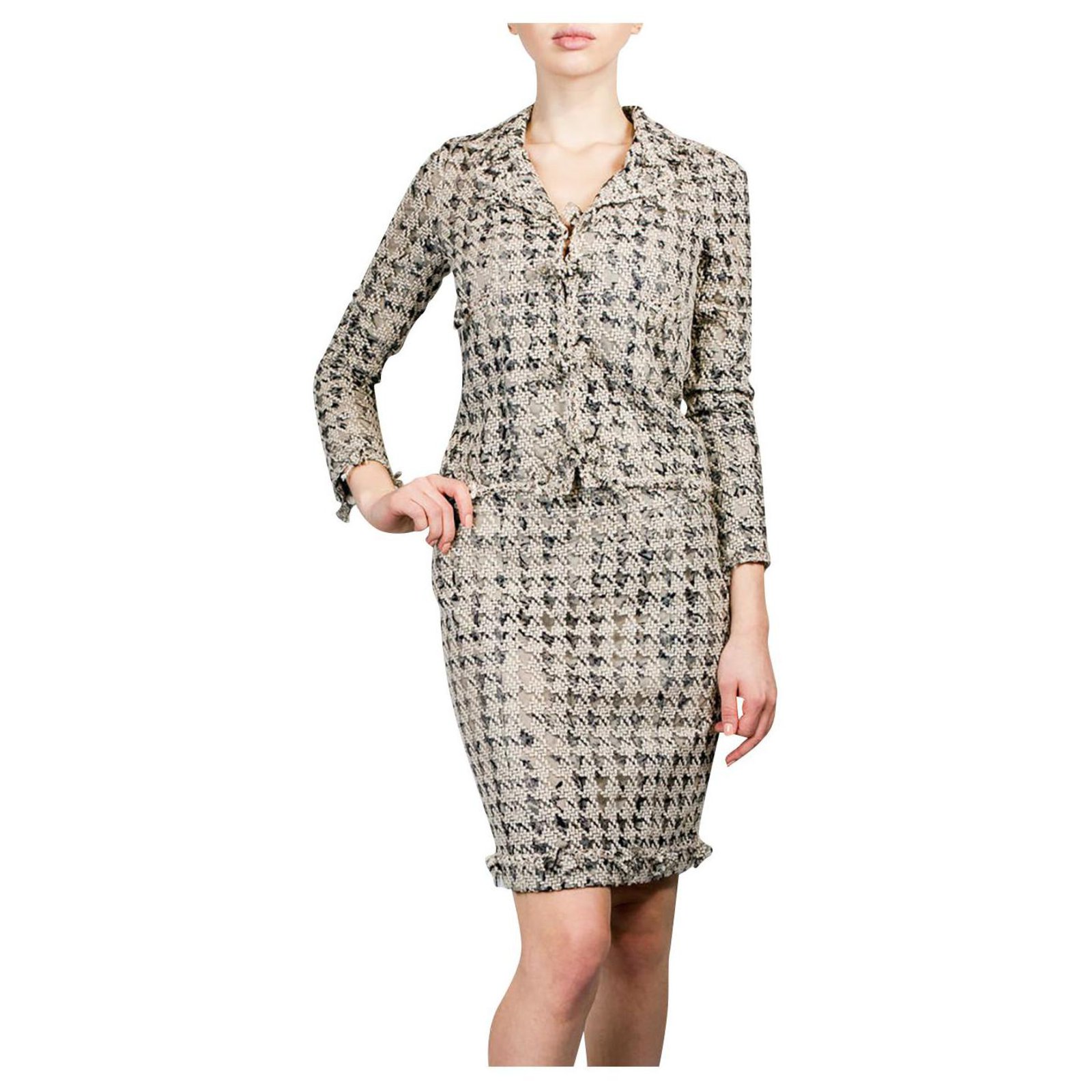 Chanel tailleur jupe en tweed Laine Beige ref.218057 - Joli Closet