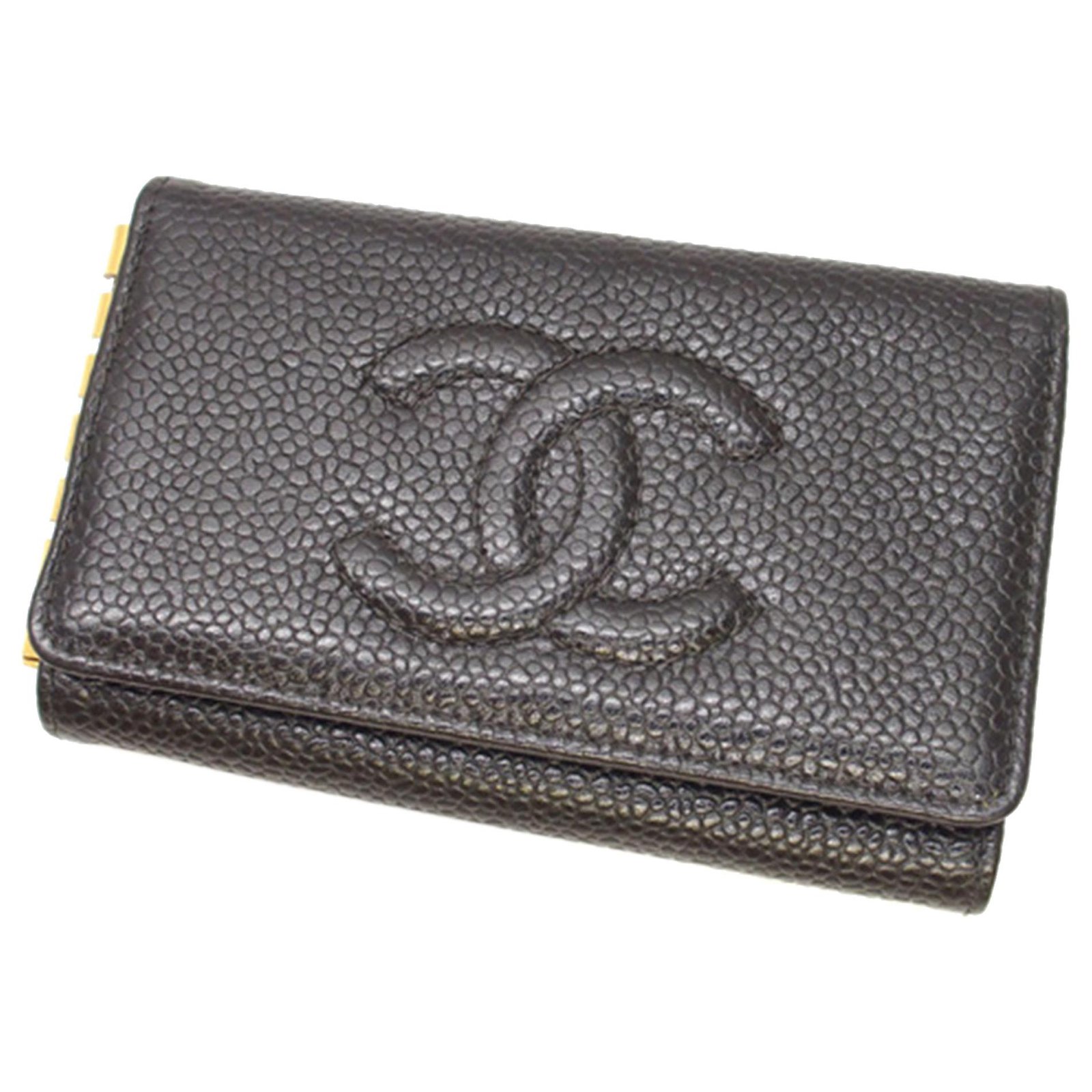 Chanel Brown Quilted Caviar Leather CC Key Holder Chanel