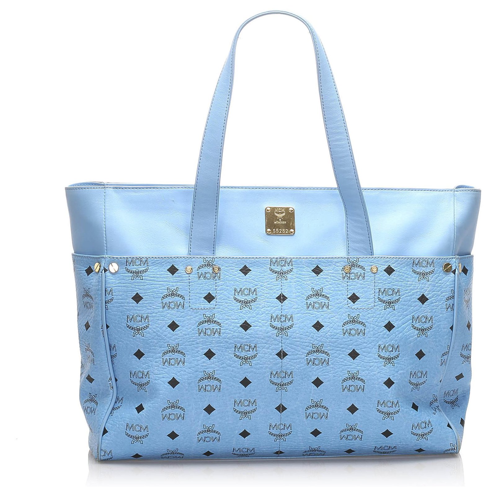 MCM Blue Visetos Leather Tote Bag Light blue Pony-style calfskin ref.218610  - Joli Closet