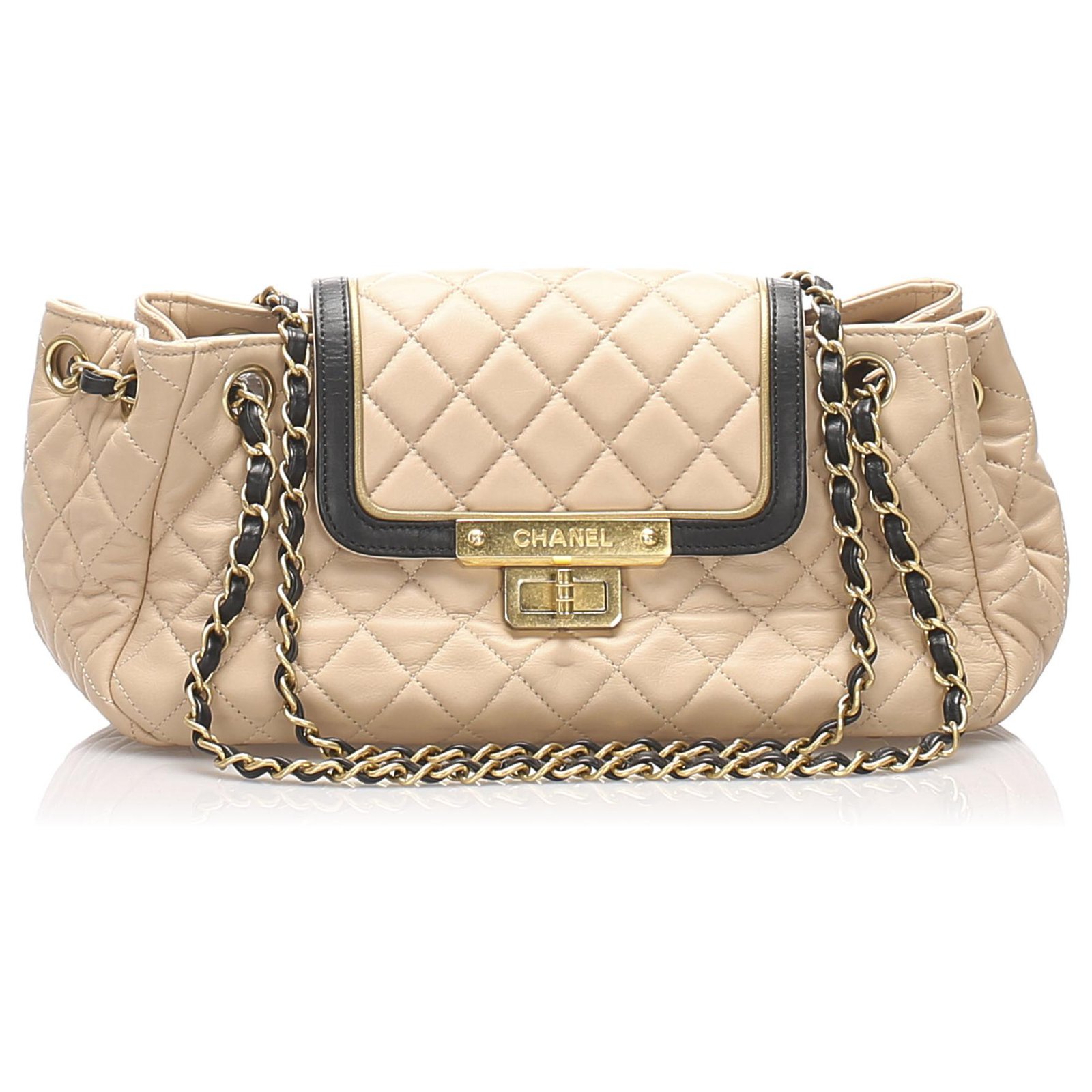CHANEL East West Accordion Flap Quilted Calfskin Leather Shoulder Bag