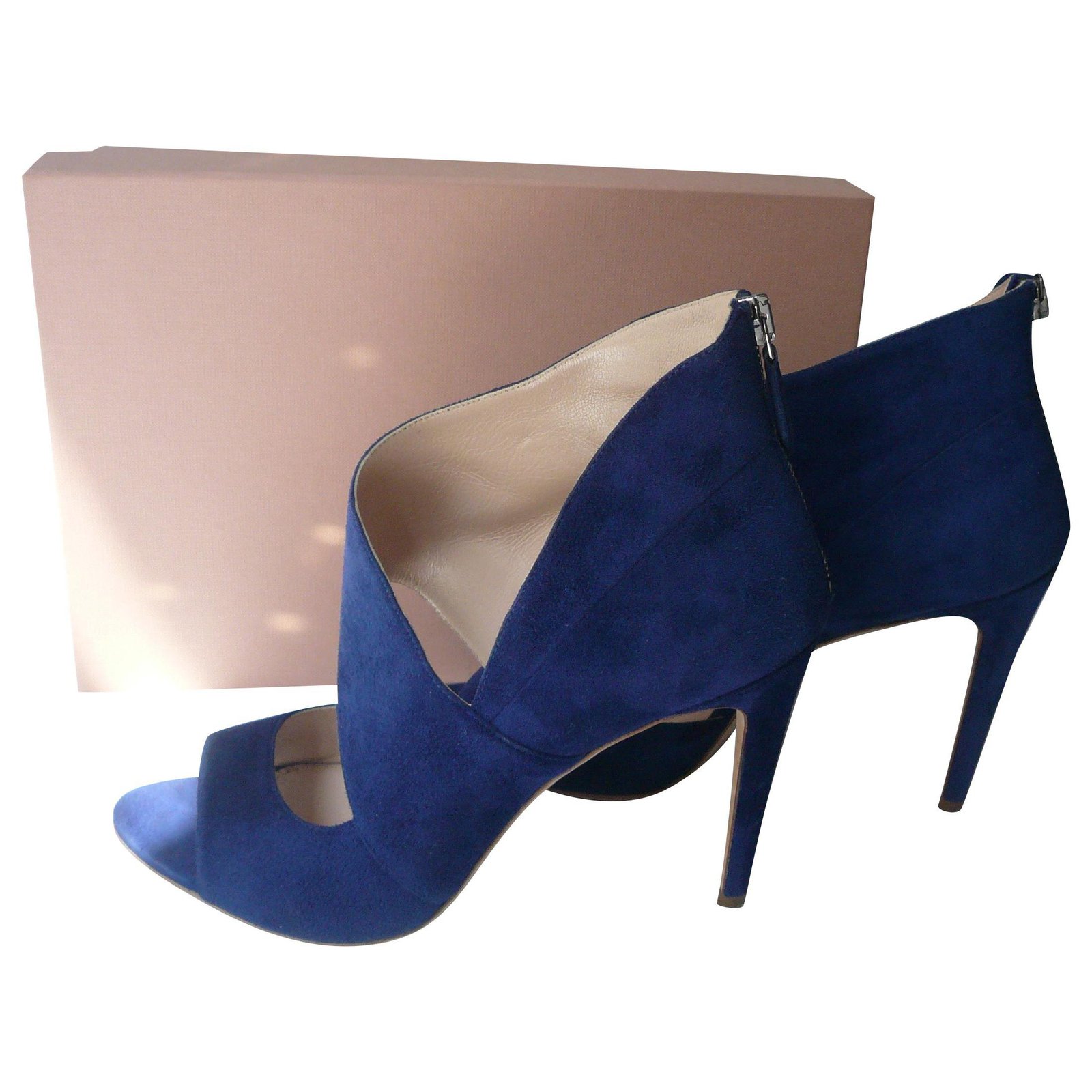 blue suede high heel shoes