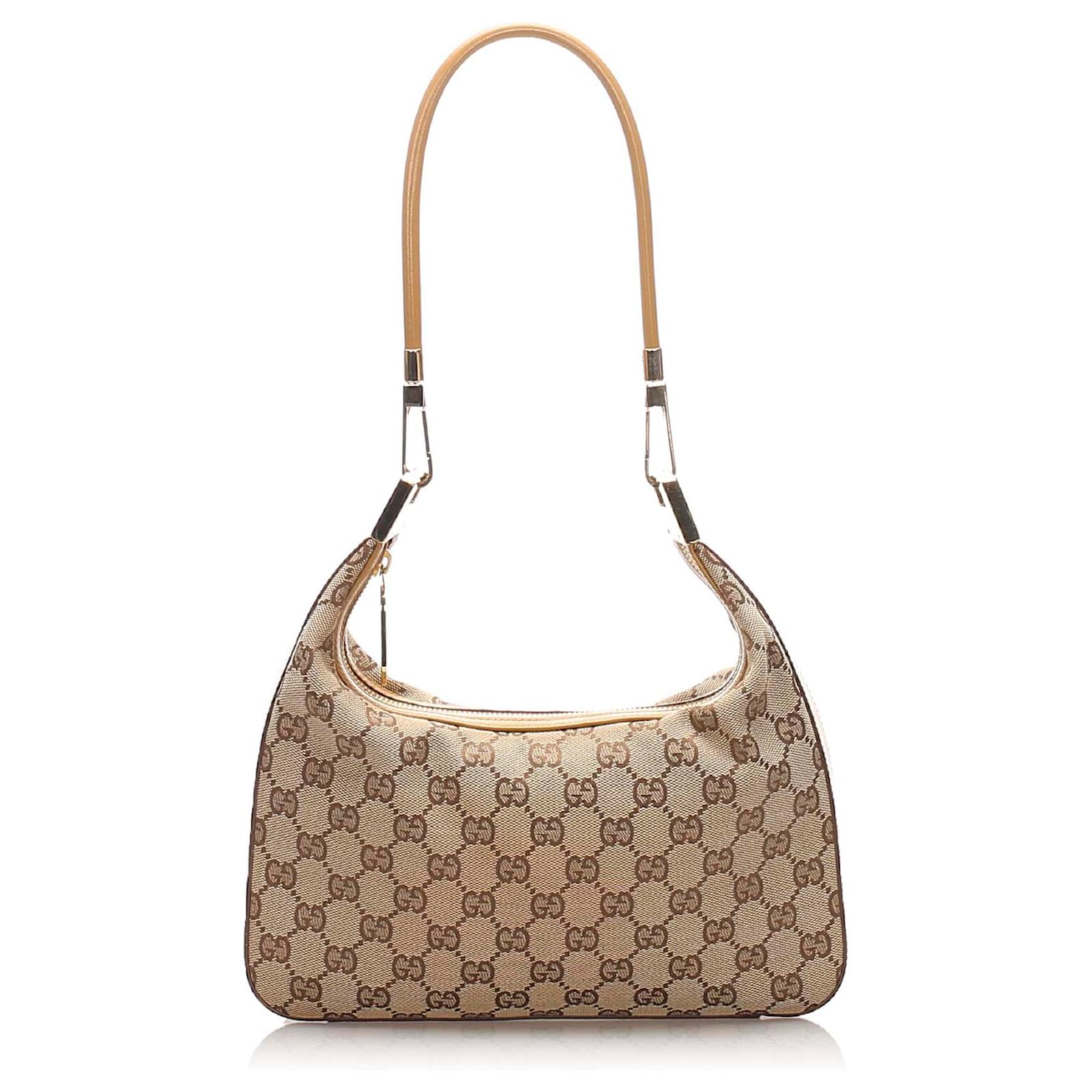 Gucci Brown GG Canvas Shoulder Bag Beige Leather Cloth Pony