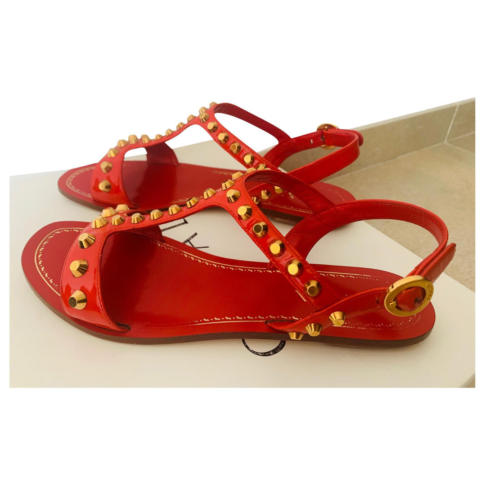 red patent sandals