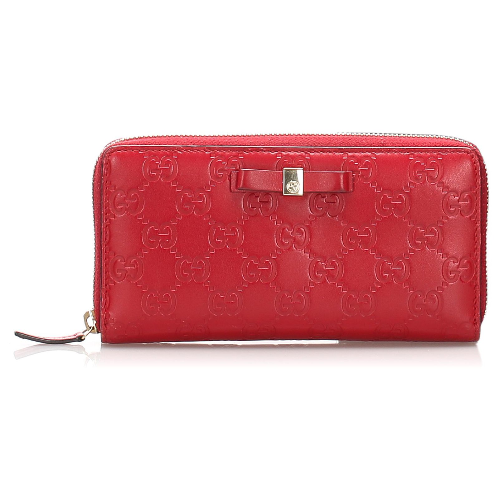 Gucci Red Guccissima Zip Around Long Wallet Leather Pony-style