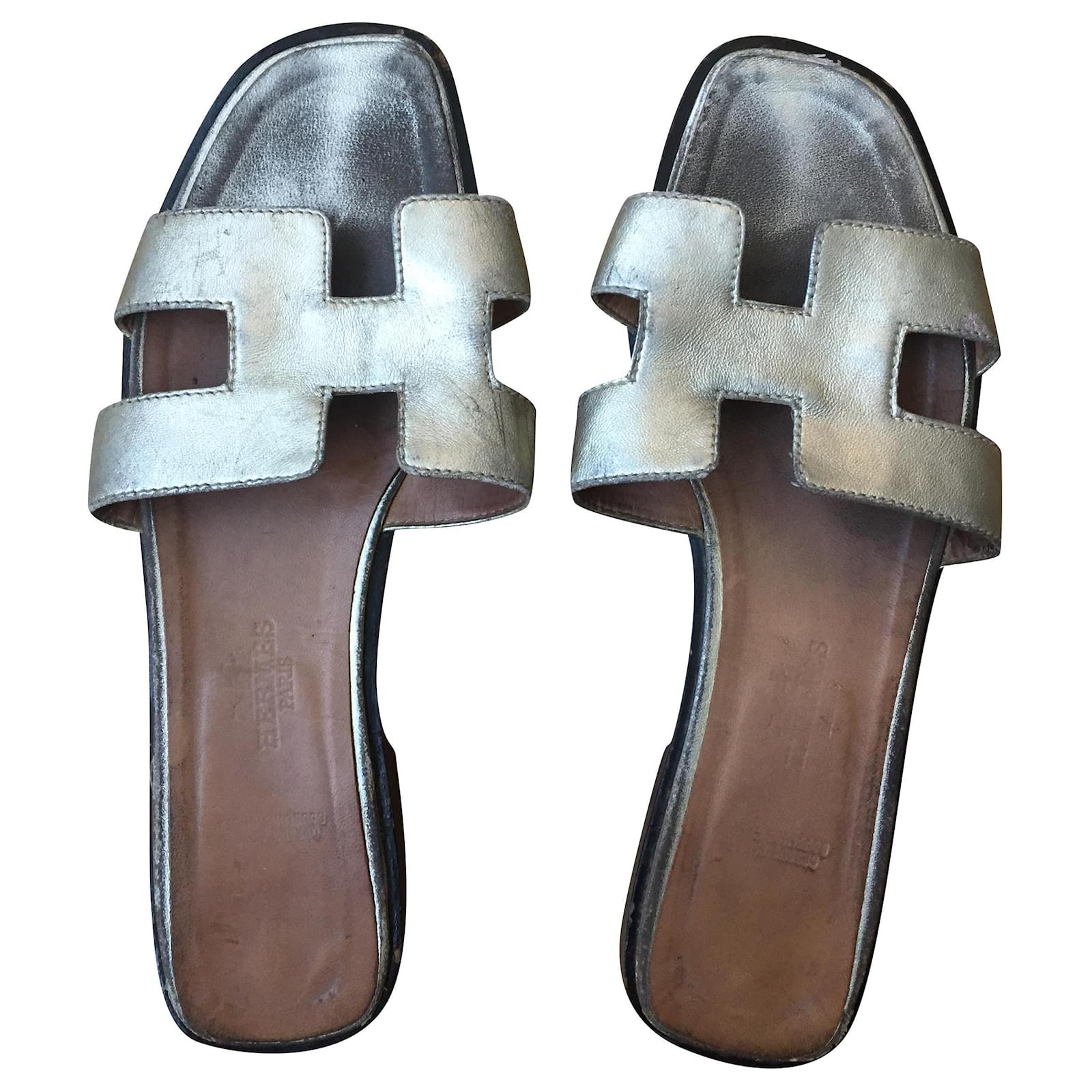 hermes sandals silver