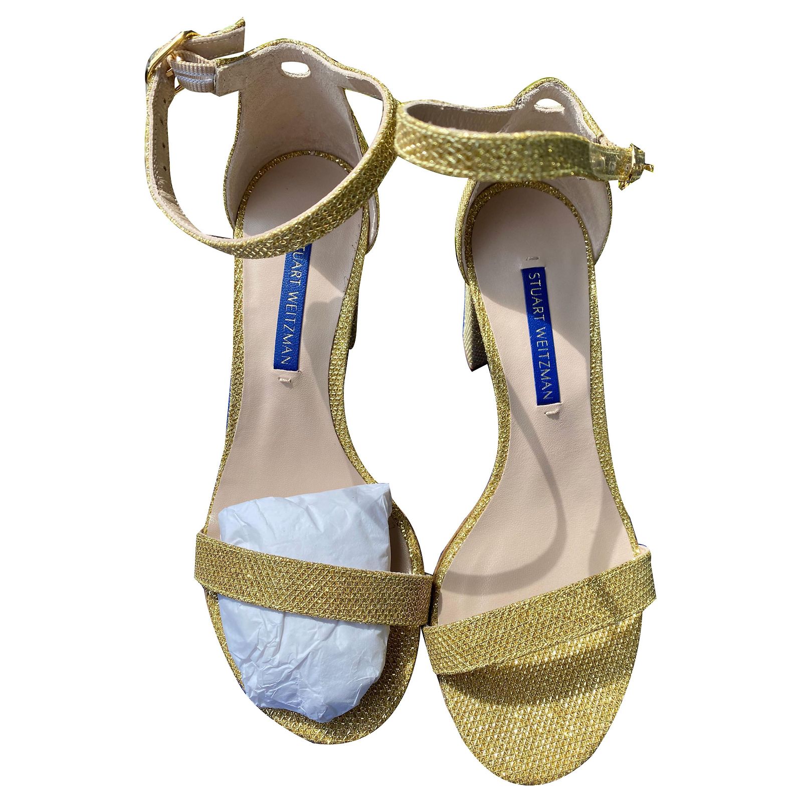 Sandales Plates STUART WEITZMAN Samoa En Cuir Doré - Taille 5.5 US, Occasion
