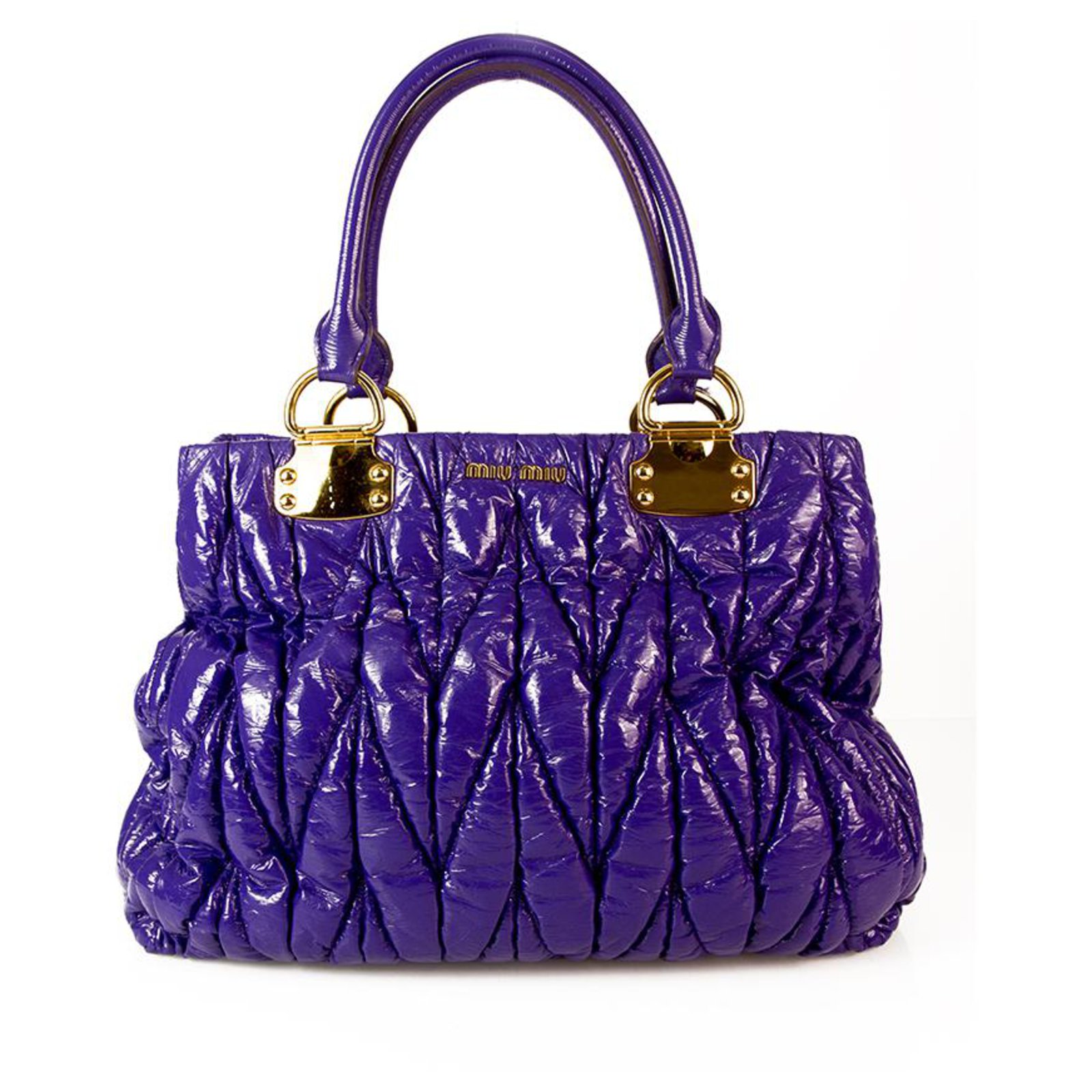 Miu Miu Matelasse Purple Shinny calf leather Wrinkled Leather Shoulder Bag  handbag Patent leather ref.219903 - Joli Closet