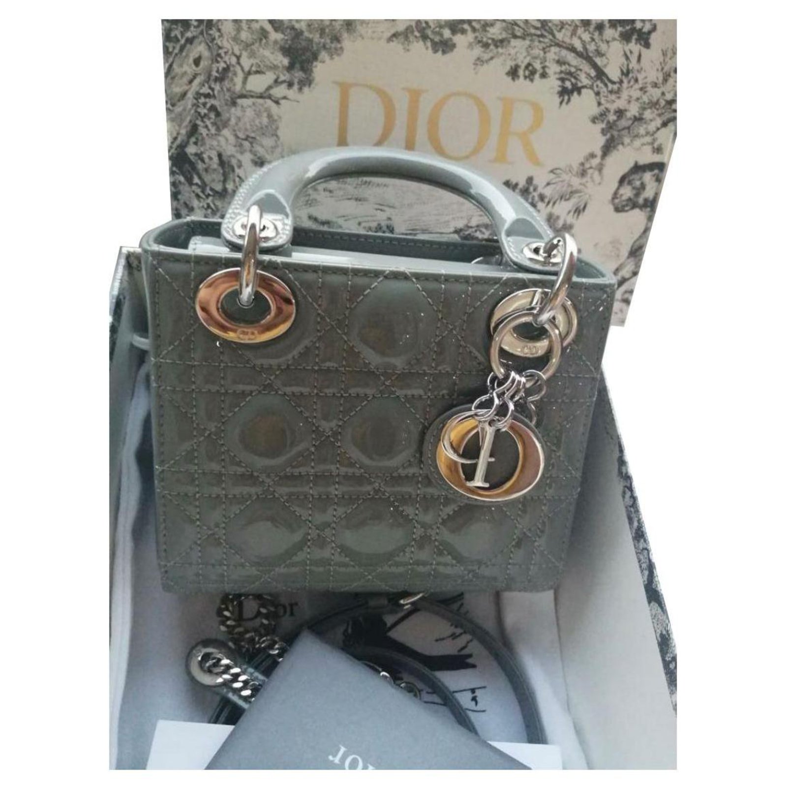 Christian Dior Grey Studded Leather Lady Dior Small Q9B03UCIEH000