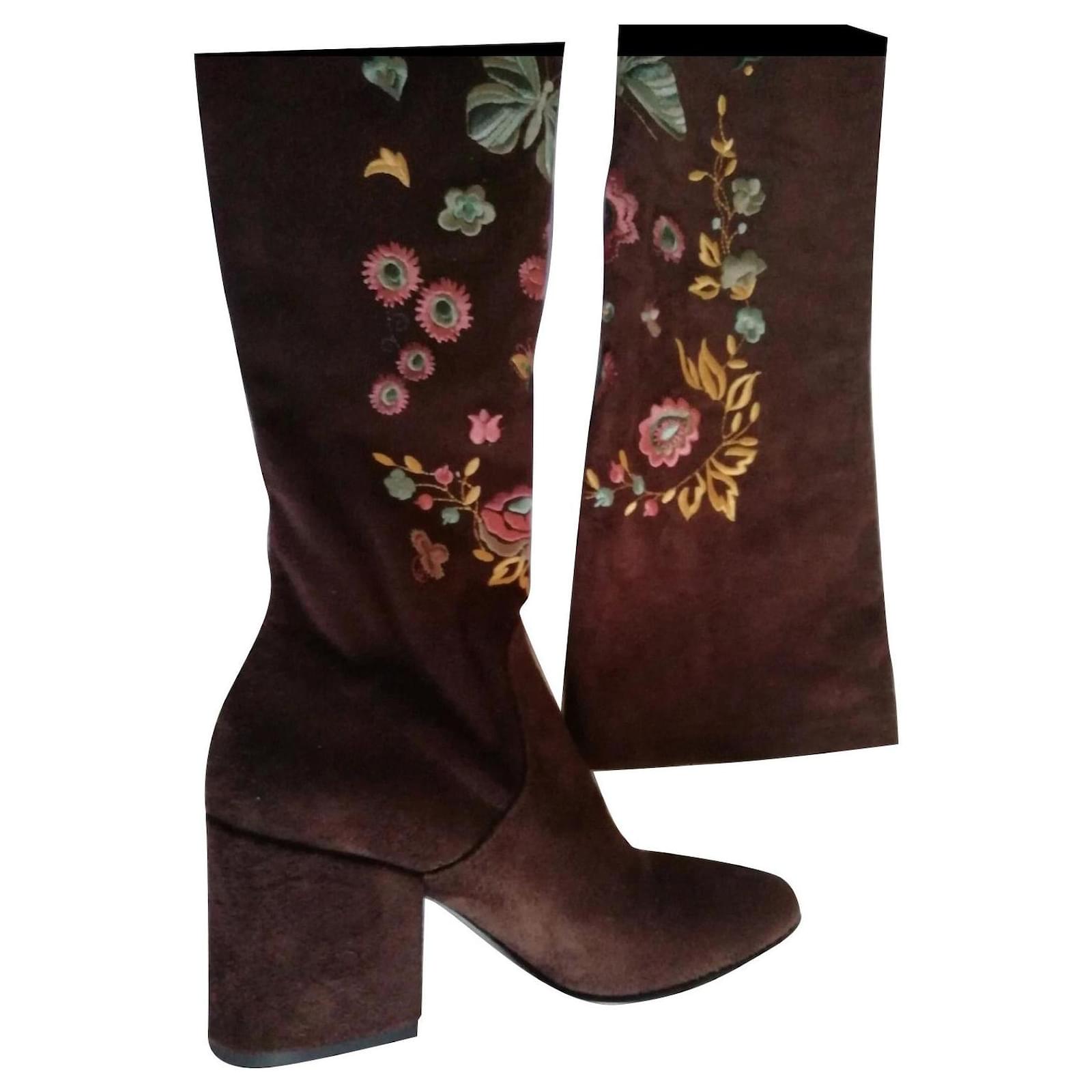 embroidered suede boots