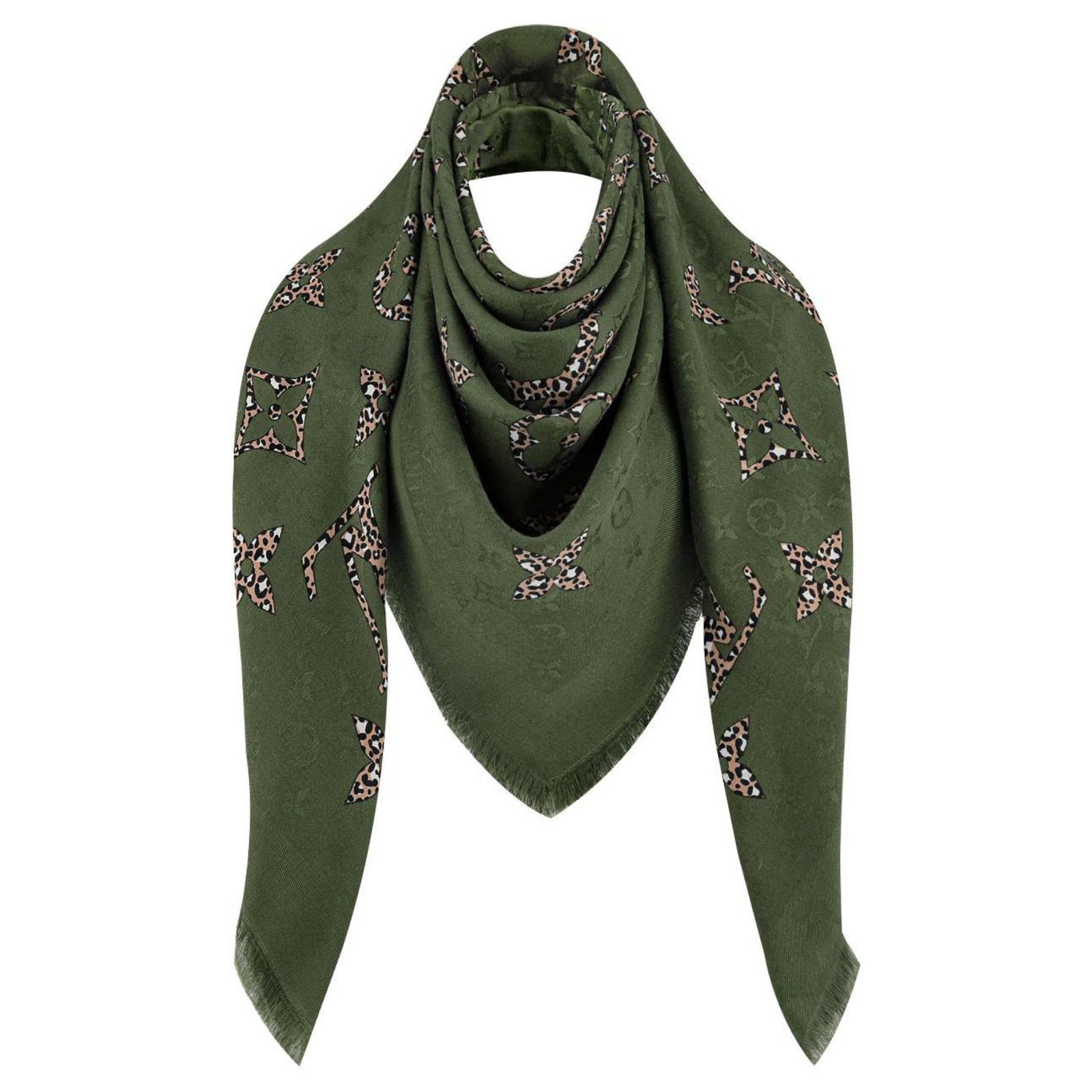 Louis Vuitton Green and Giant Jungle Monogram Wool and Silk Shawl