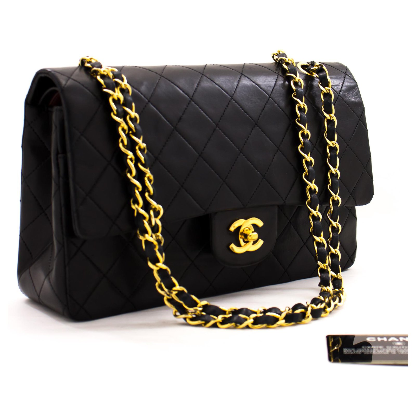 Chanel 2.55 lined Flap Medium Chain Shoulder Bag Black Lambskin Leather ...