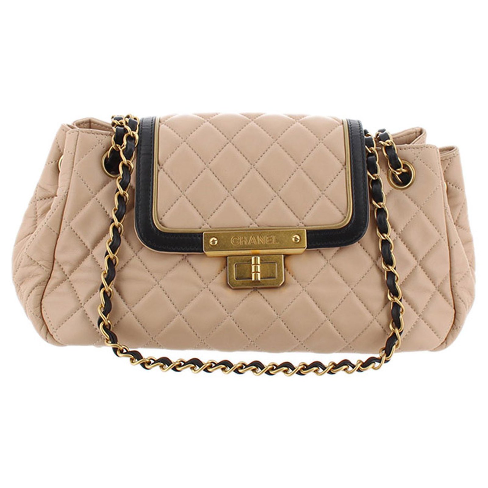 Chanel Brown Accordion Matelasse Reissue Lambskin Leather Shoulder Bag Black  Beige ref.220782 - Joli Closet