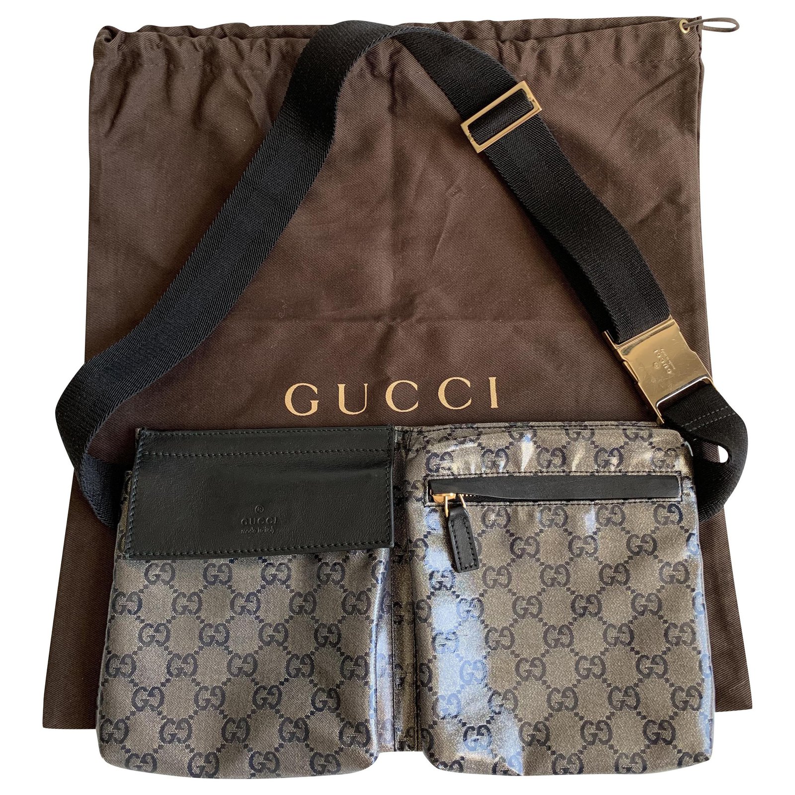 Gucci Sling bag vintage Black Grey Leather Glass ref.221256 - Joli