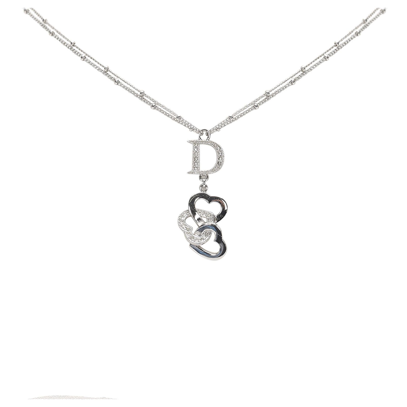 Dior Silver Triple Heart Logo Necklace