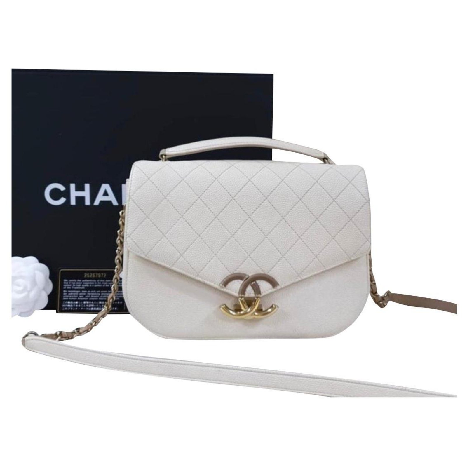 Chanel Grained Flap Bag with Top Handle New 2018 Ivory White calf