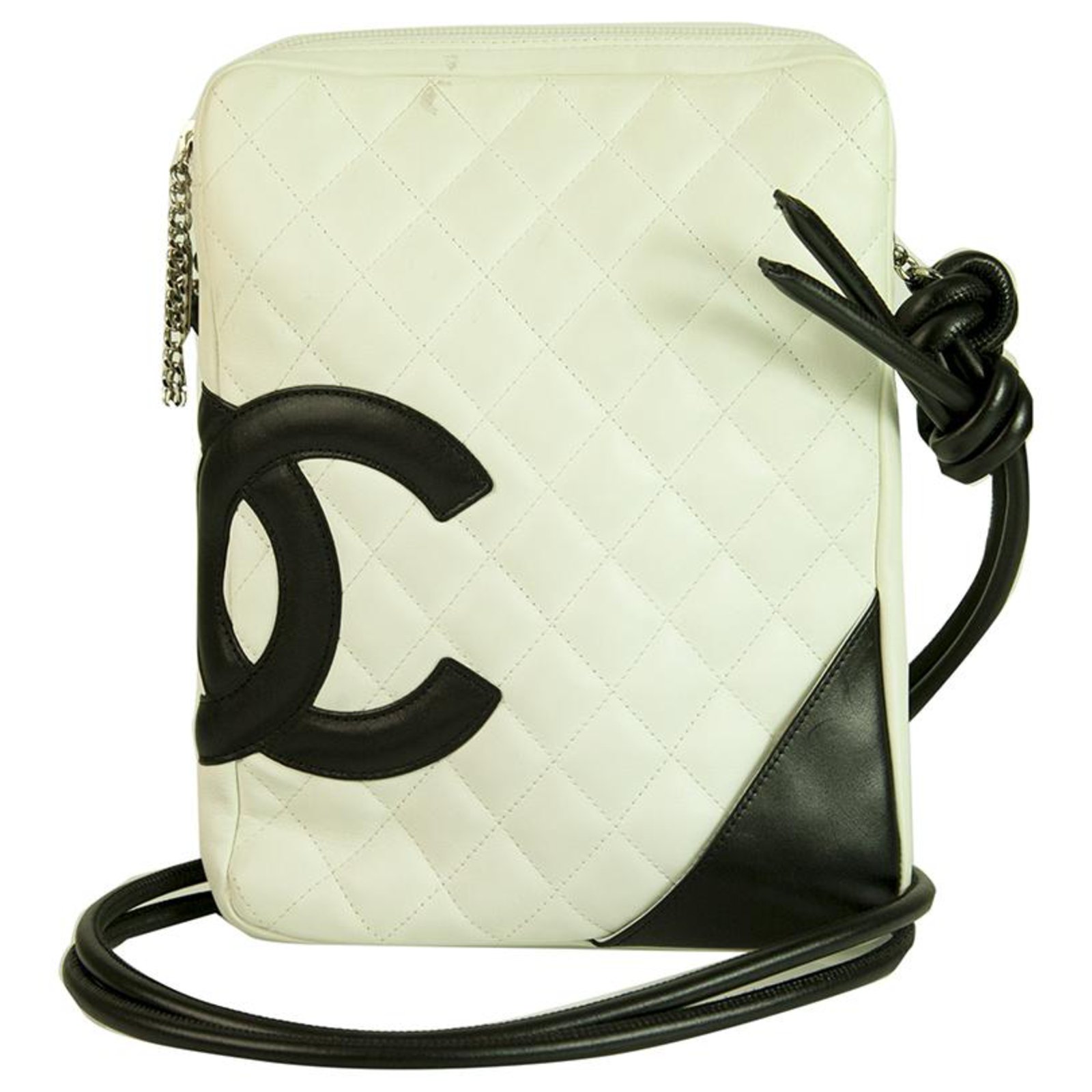 CHANEL Ligne Cambon Messenger White and Black Quilted Bag