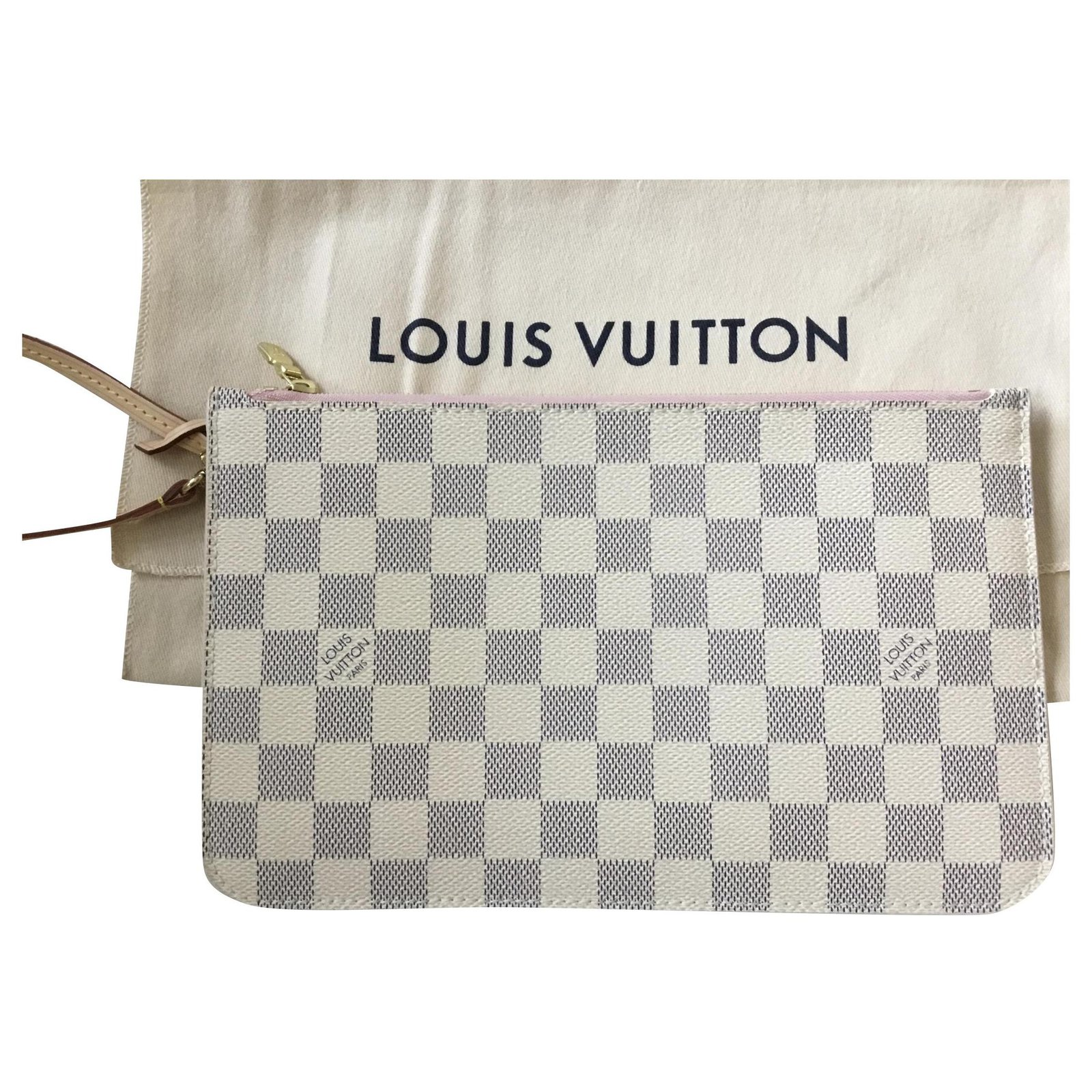 Louis Vuitton Damier Azur Neverfull MM Pochette Clutch Beige - A
