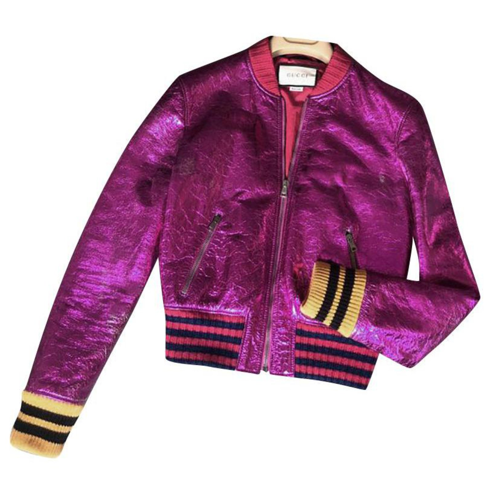Gucci leather bomber jacket Grey Purple ref.181477 - Joli Closet