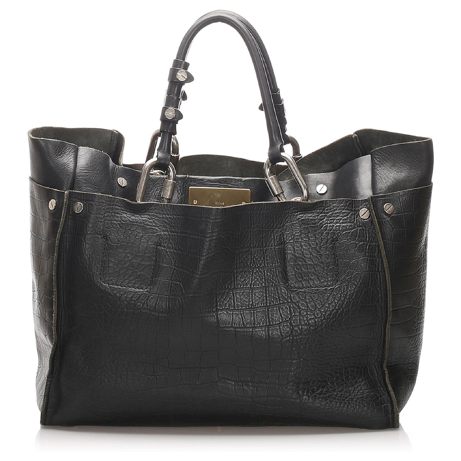 Chloé Chloe Black Cyndi Embossed Leather Tote Bag Pony-style