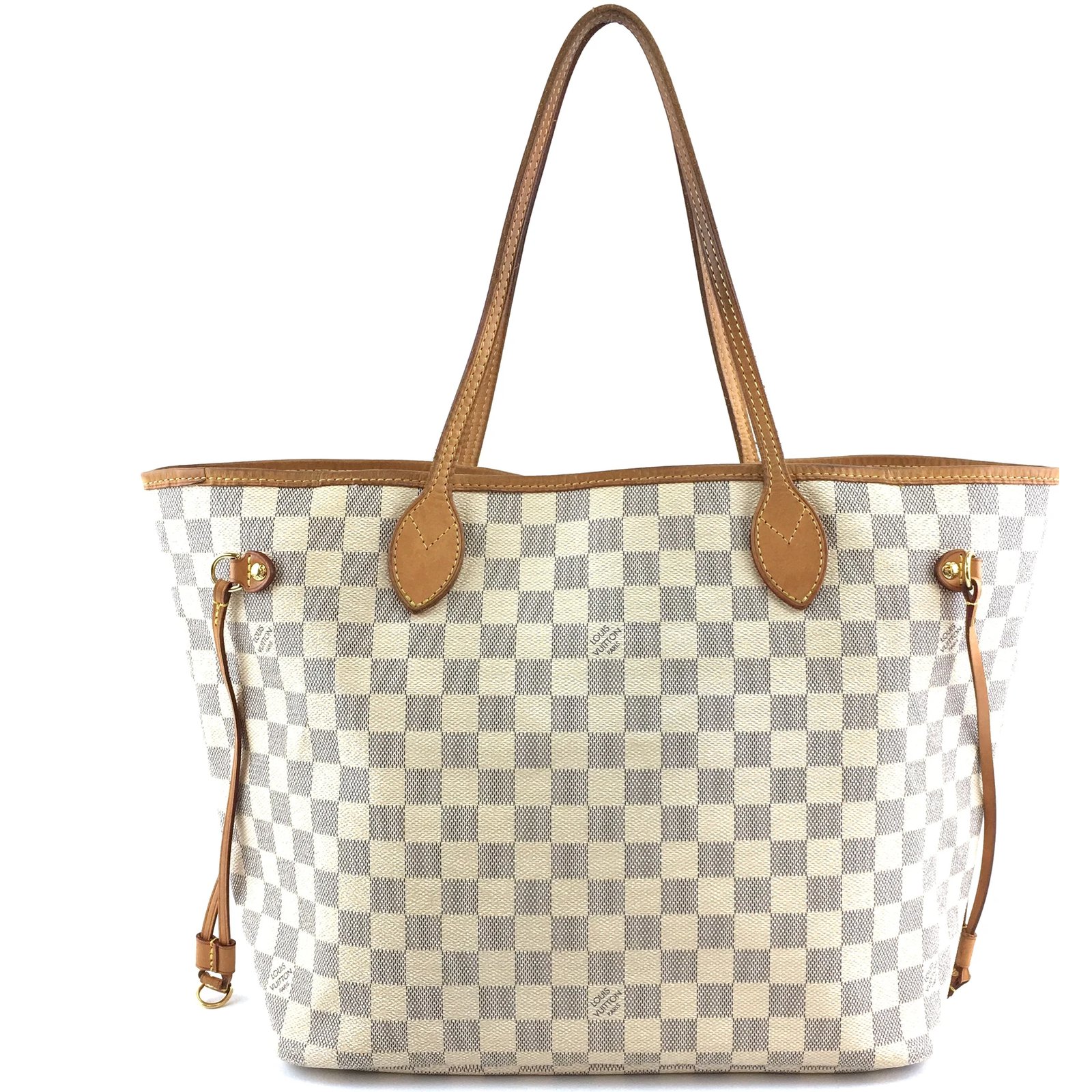 Louis Vuitton Louis Vuitton Neverfull Mm Damier Azur Canvas Handbags Leather White ref.223844 ...