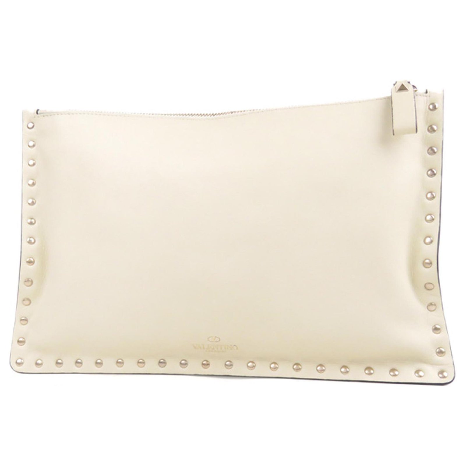Valentino White Rockstud Clutch Bag Cream Leather Pony-style calfskin ref.224358 Joli Closet