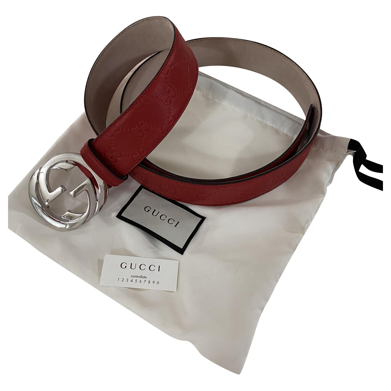 gucci signature leather belt red