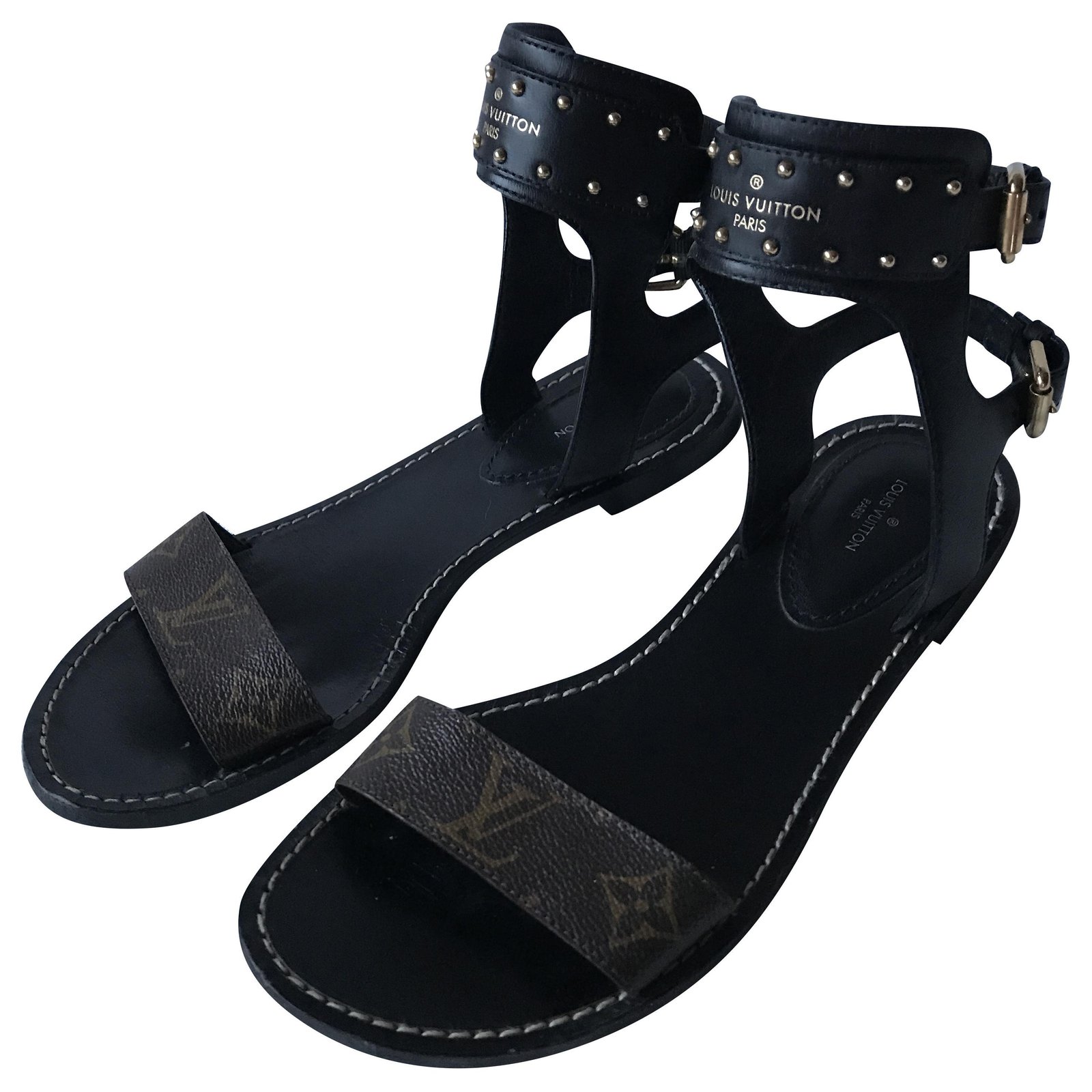 Louis Vuitton gladiator sandals Black Dark brown Leather ref.224569 - Joli  Closet