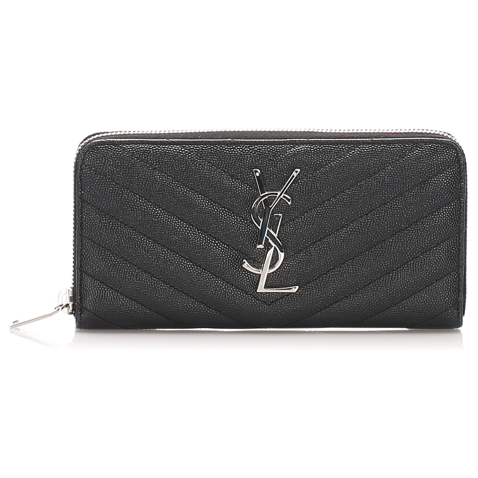 Yves Saint Laurent Black Chevron Quilted Leather Monogram Wallet