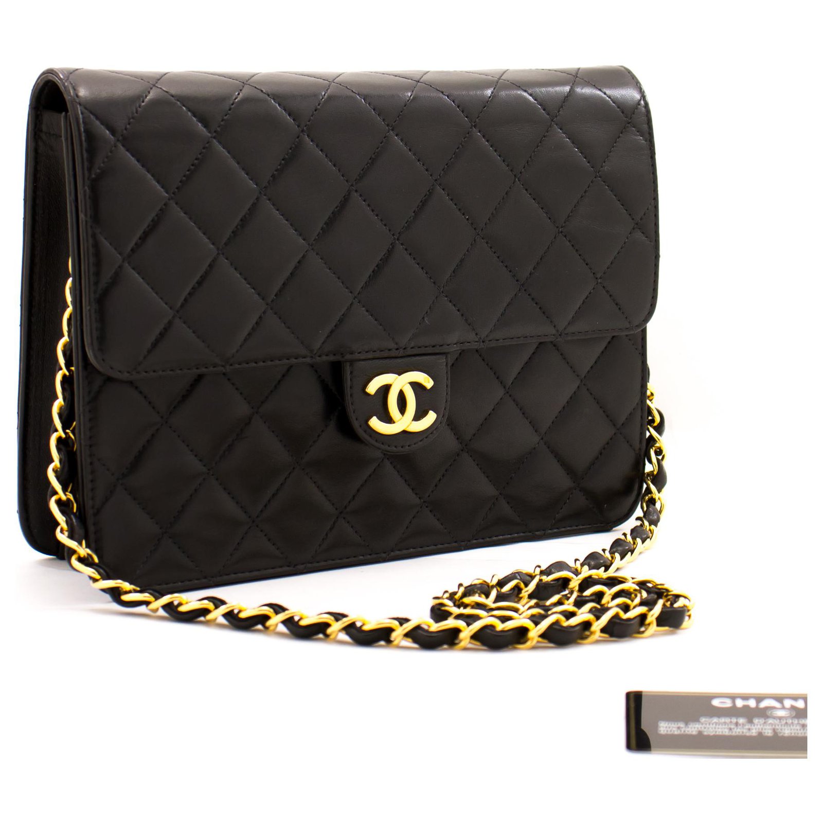 CHANEL Small Chain Shoulder Bag Clutch Black Quilted Flap Lambskin Leather  ref.224778 - Joli Closet